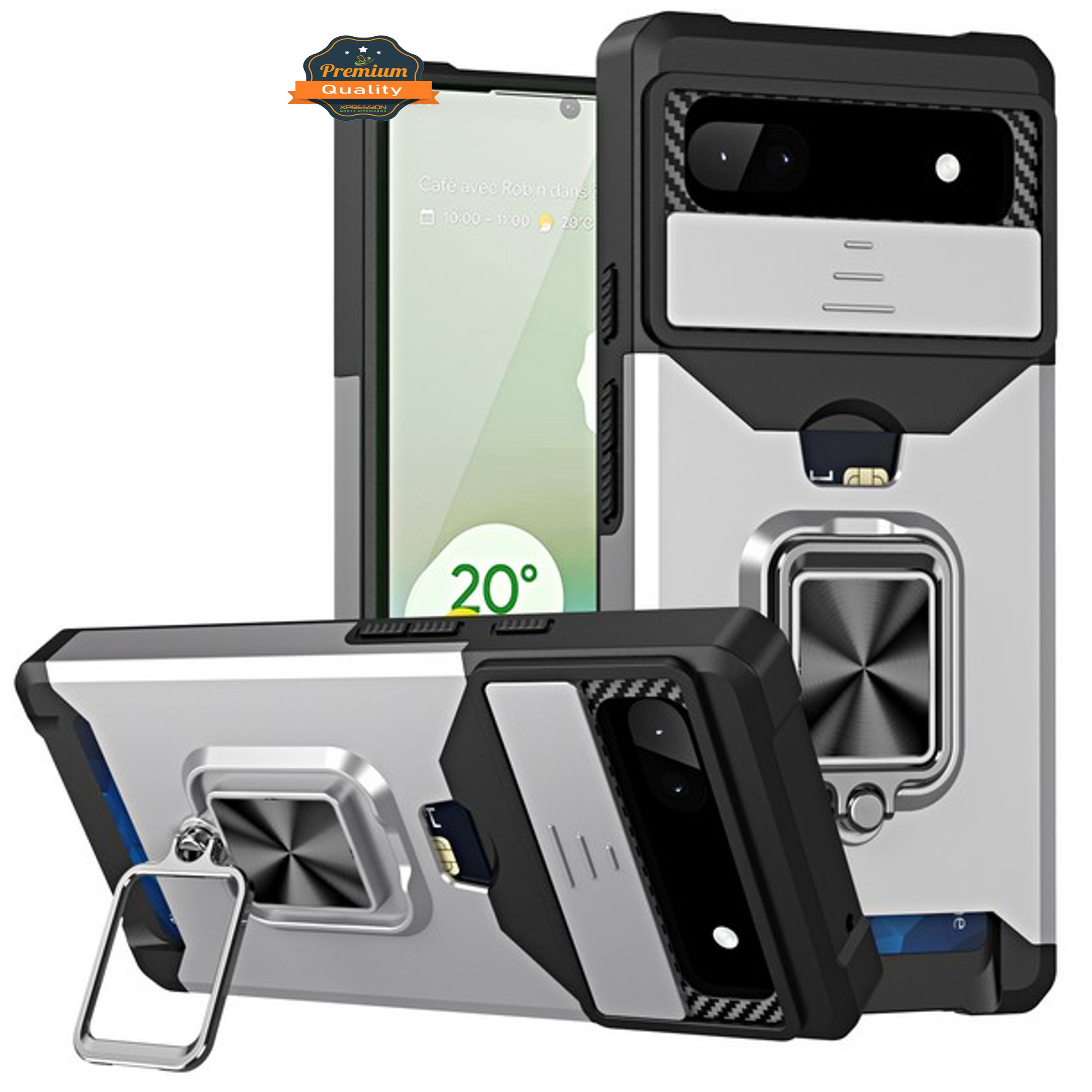For Google Pixel 7 Wallet Case with Slide Camera Cover Card Slot & Ring Stand - Picture 42 of 51