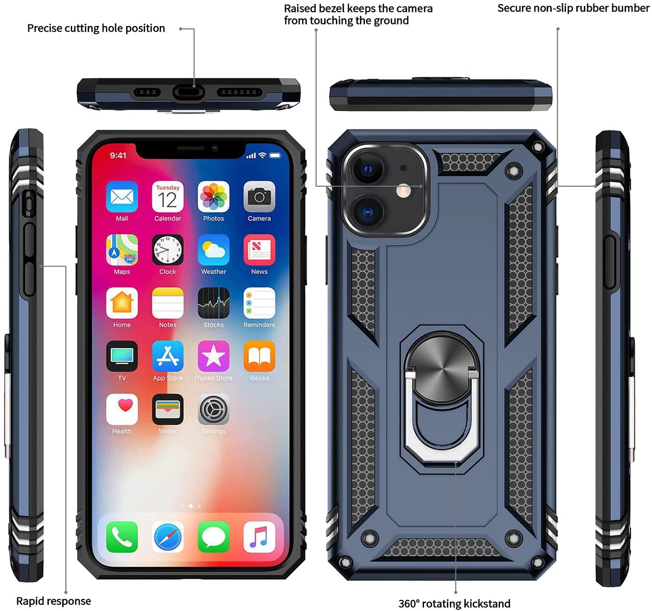 For Apple iPhone 14 Plus 6.7" Hybrid Dual Layer Ring Stand Heavy Duty Case Cover - Picture 23 of 63