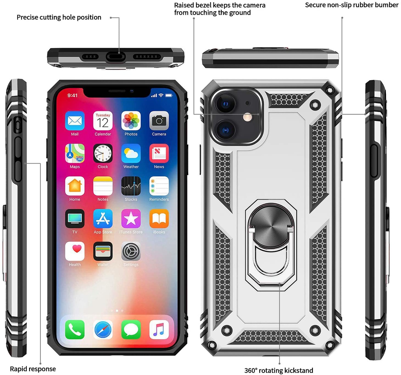 For Apple iPhone 14 Plus 6.7" Hybrid Dual Layer Ring Stand Heavy Duty Case Cover - Picture 63 of 63