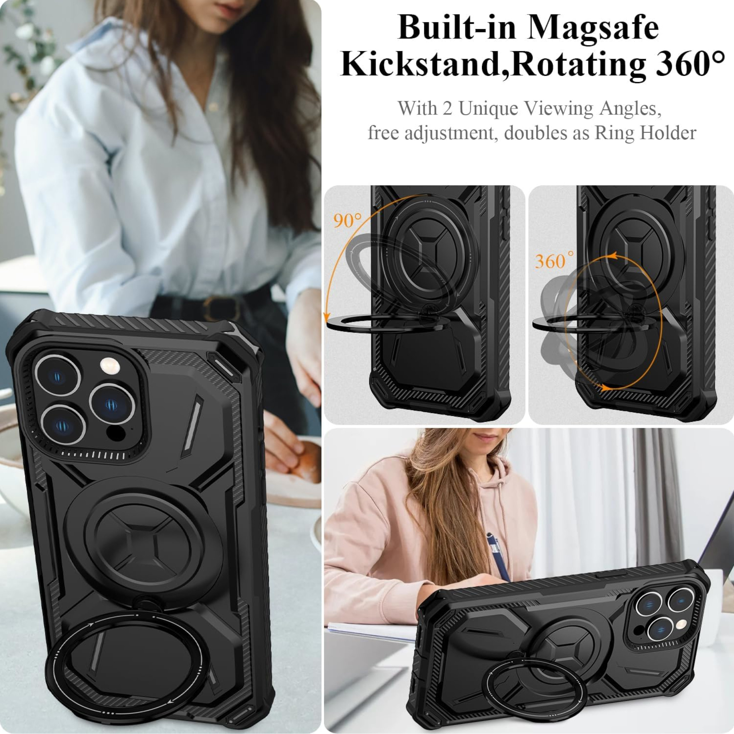 For iPhone 15 Pro Hybrid 2in1 Invisible Stand Compatible with Magsafe Case Cover - Picture 42 of 51