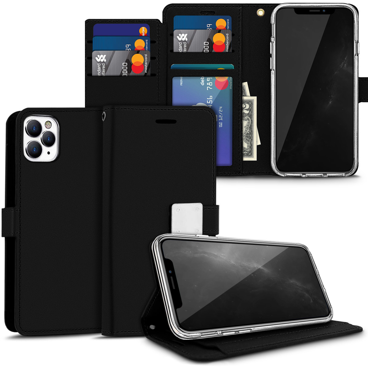 For Apple iPhone 16e / SE4 Wallet PU Leather 6 Card Slots Folio Pouch Case Cover - Picture 16 of 48