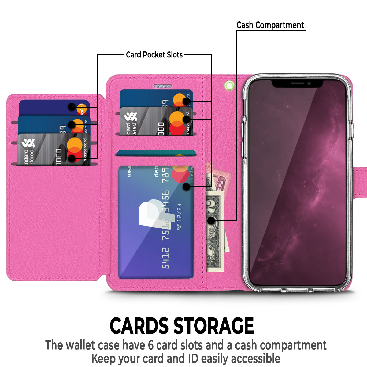 For Apple iPhone 16e / SE4 Wallet PU Leather 6 Card Slots Folio Pouch Case Cover - Picture 35 of 48