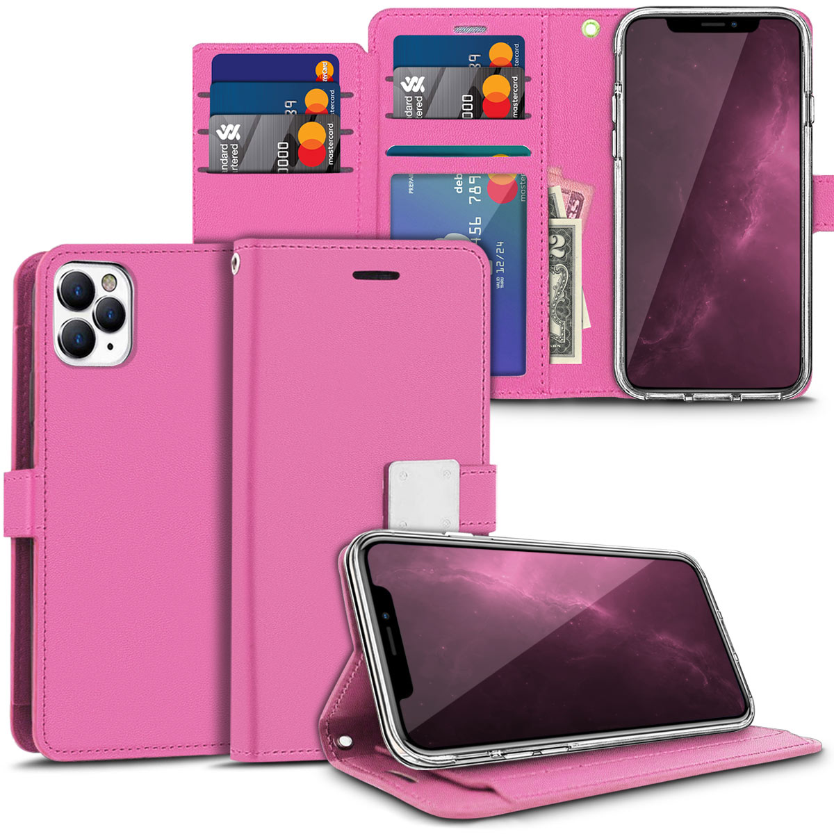 For Apple iPhone 16e / SE4 Wallet PU Leather 6 Card Slots Folio Pouch Case Cover - Picture 39 of 48