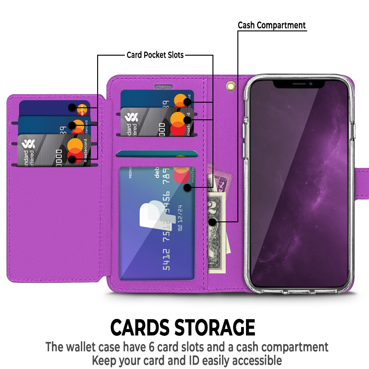For Apple iPhone 16e / SE4 Wallet PU Leather 6 Card Slots Folio Pouch Case Cover - Picture 27 of 48