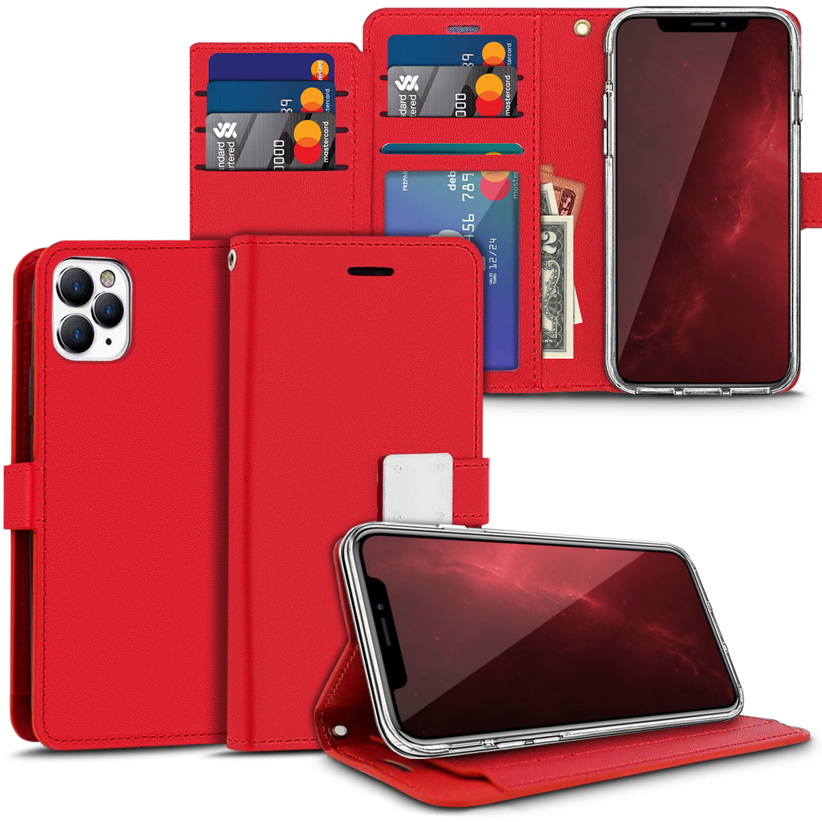 For Apple iPhone 16e / SE4 Wallet PU Leather 6 Card Slots Folio Pouch Case Cover - Picture 19 of 48