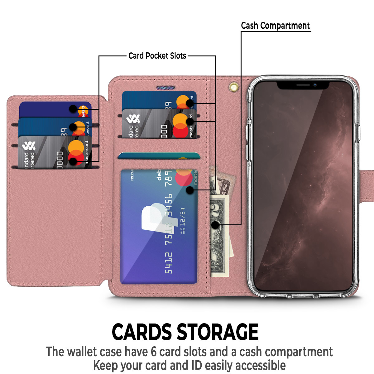 For Apple iPhone 16e / SE4 Wallet PU Leather 6 Card Slots Folio Pouch Case Cover - Picture 43 of 48