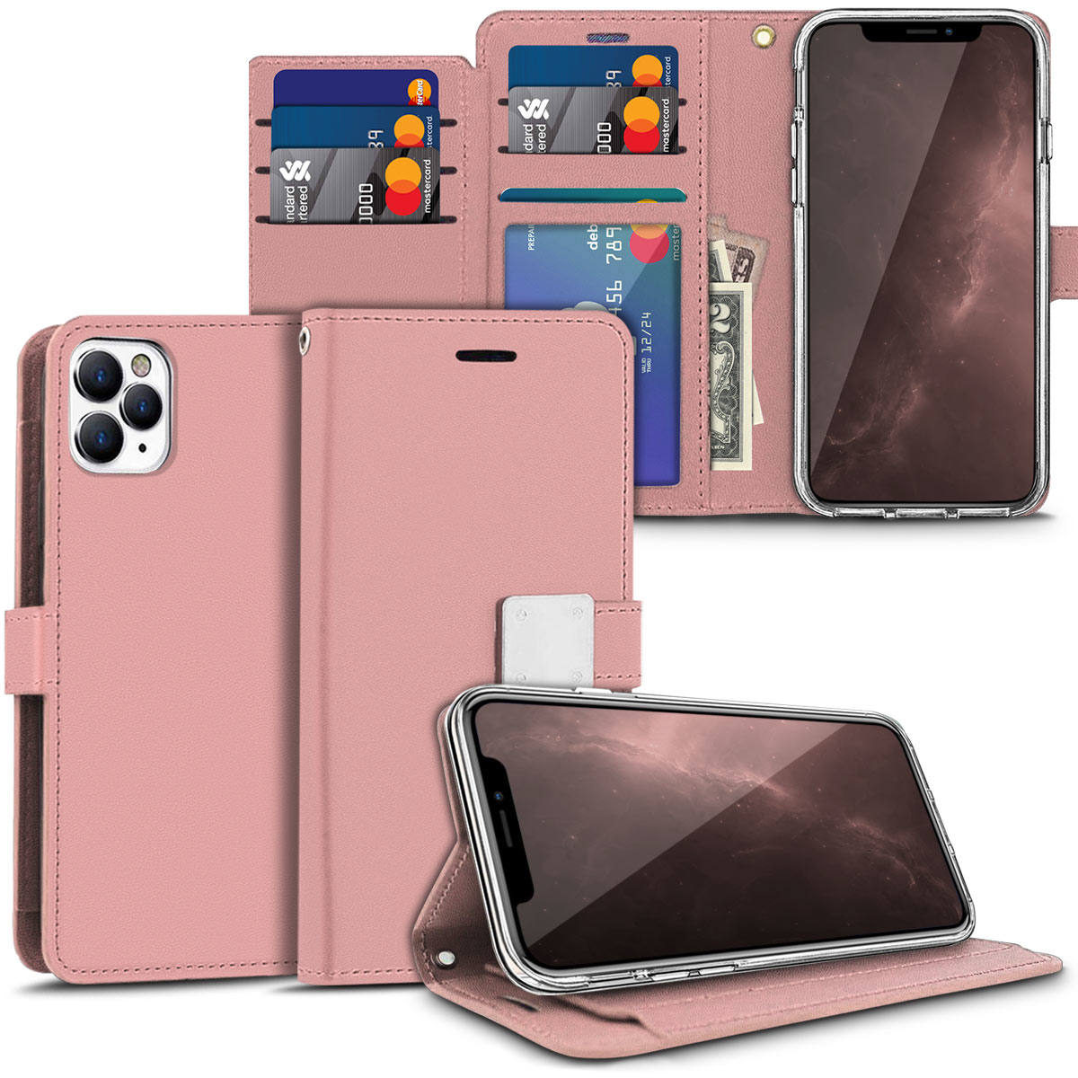 For Apple iPhone 16e / SE4 Wallet PU Leather 6 Card Slots Folio Pouch Case Cover - Picture 46 of 48