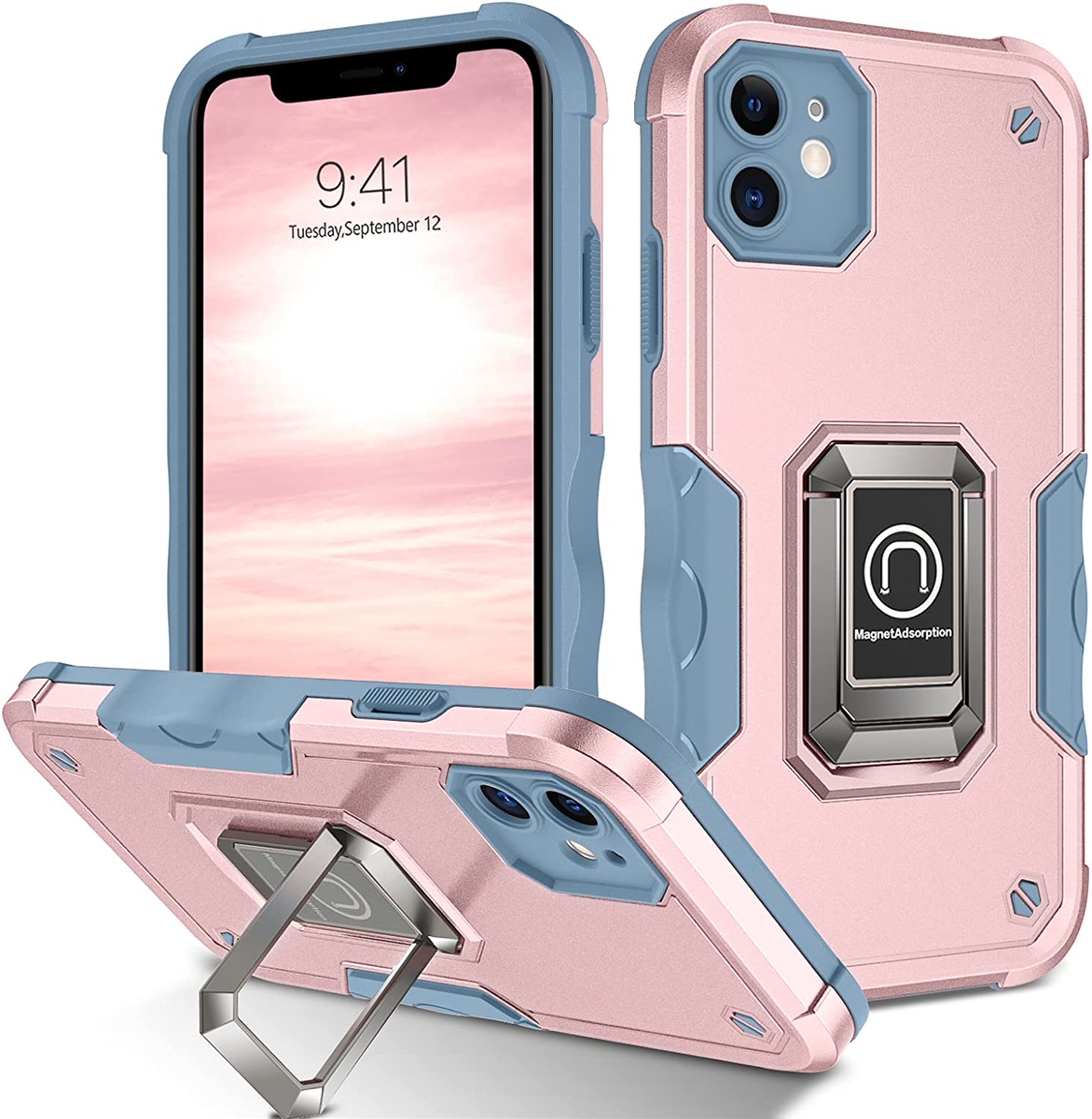 For Apple iPhone 16 Pro Hybrid 2in1 PC TPU Rugged Magnetic Ring Stand Case Cover - Picture 14 of 42