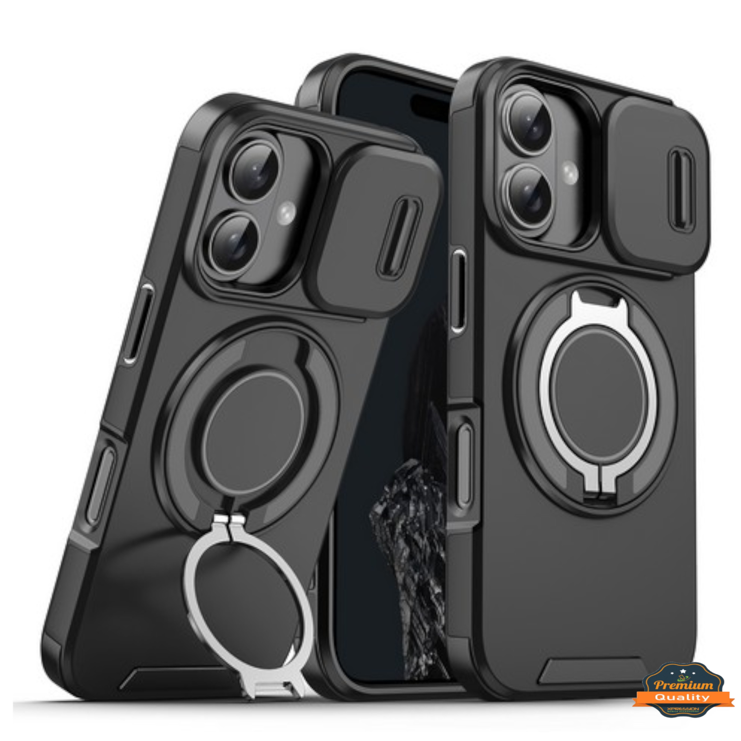 For Apple iPhone 16 Plus Hybrid Magnetic Ring Stand with Camera Slide Case Cover - Picture 12 of 34