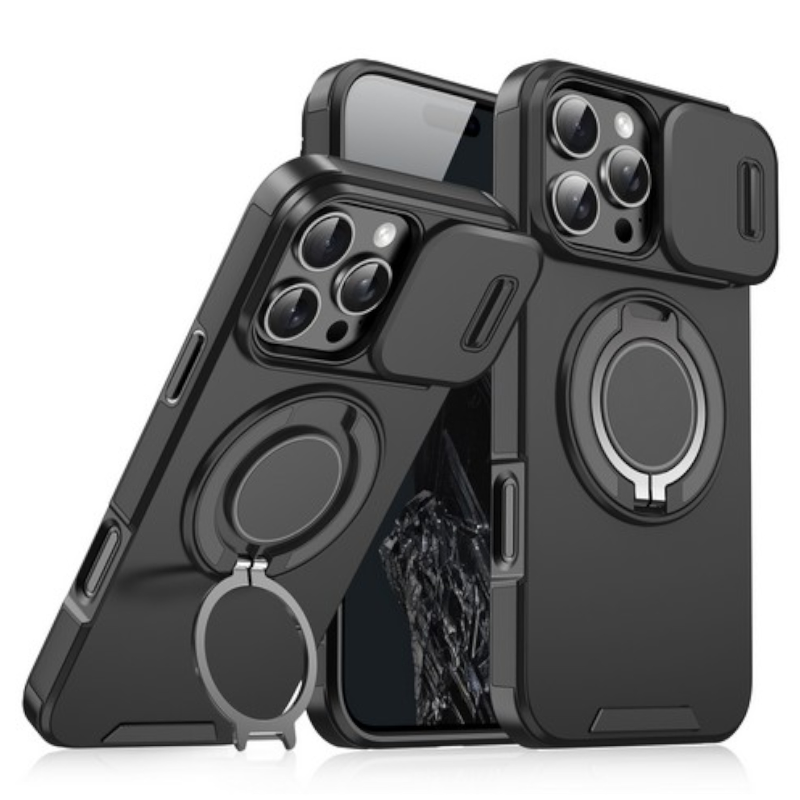 For Apple iPhone 16 Plus Hybrid Magnetic Ring Stand with Camera Slide Case Cover - Picture 11 of 34