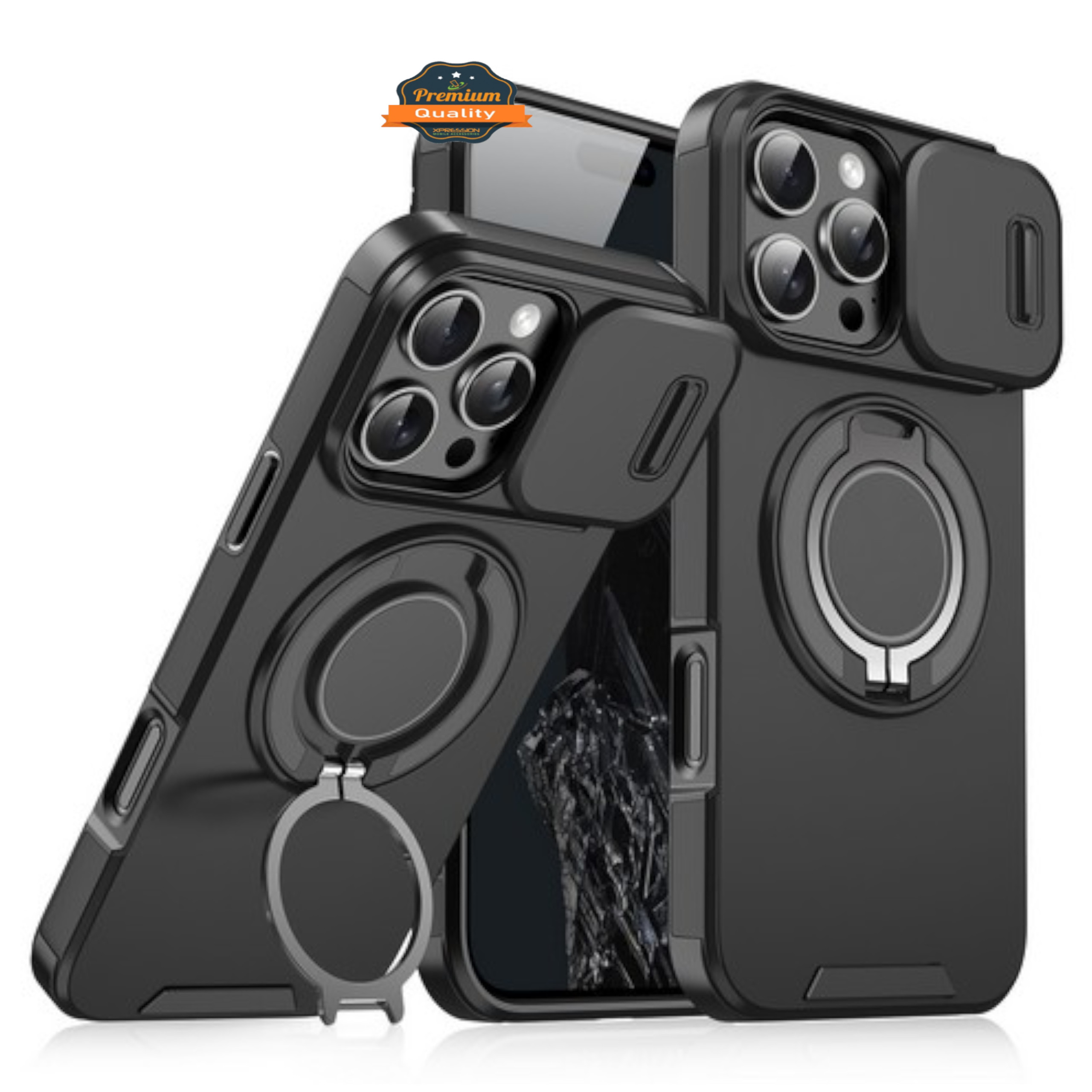 For Apple iPhone 16 Plus Hybrid Magnetic Ring Stand with Camera Slide Case Cover - Picture 10 of 34