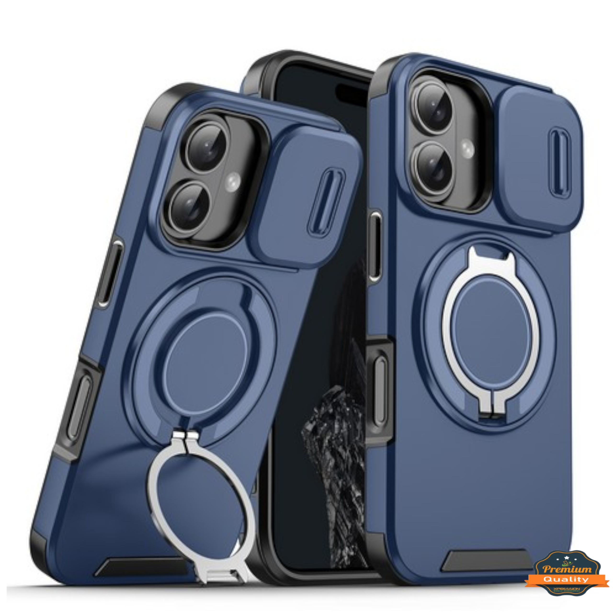 For Apple iPhone 16 Plus Hybrid Magnetic Ring Stand with Camera Slide Case Cover - Picture 17 of 34