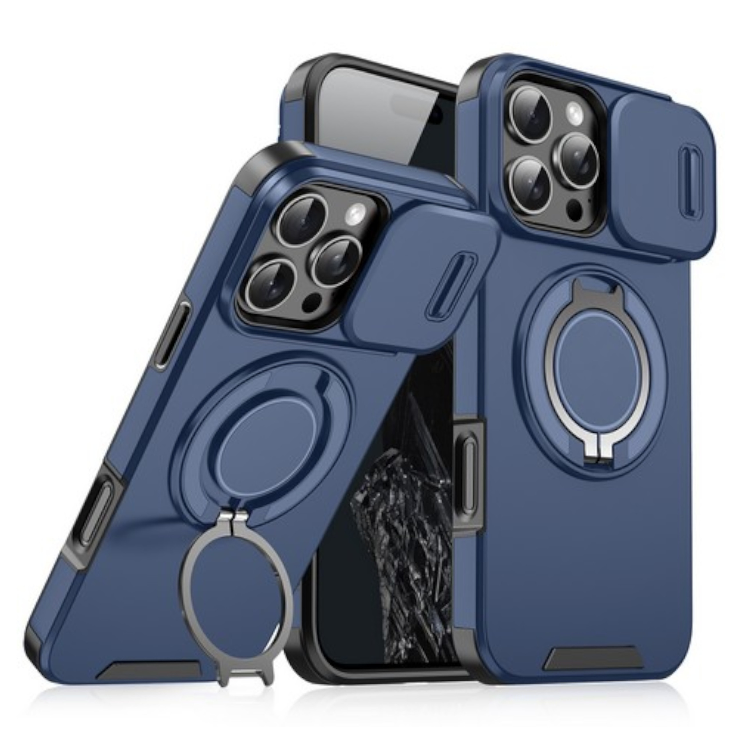 For Apple iPhone 16 Plus Hybrid Magnetic Ring Stand with Camera Slide Case Cover - Picture 16 of 34