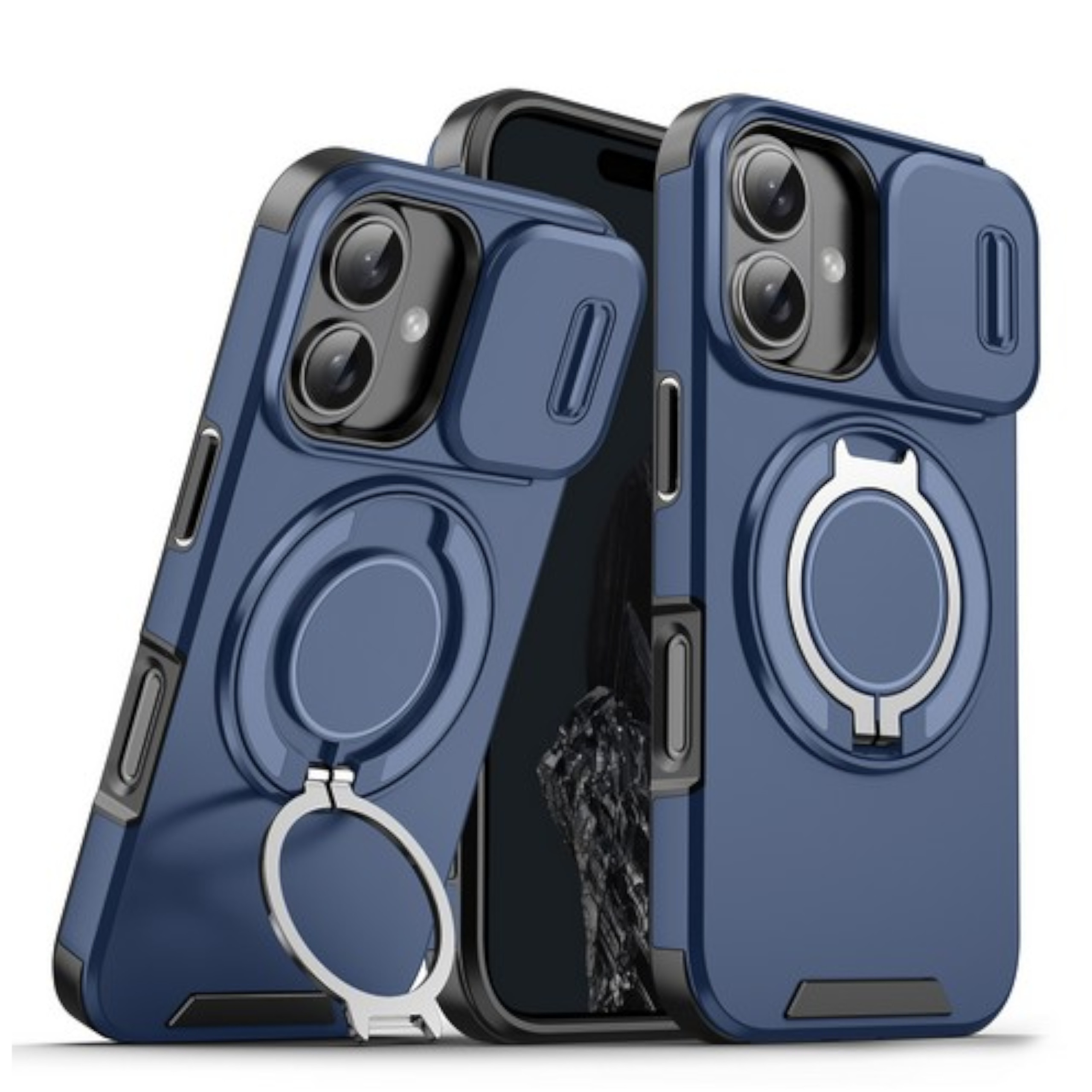 For Apple iPhone 16 Plus Hybrid Magnetic Ring Stand with Camera Slide Case Cover - Picture 18 of 34