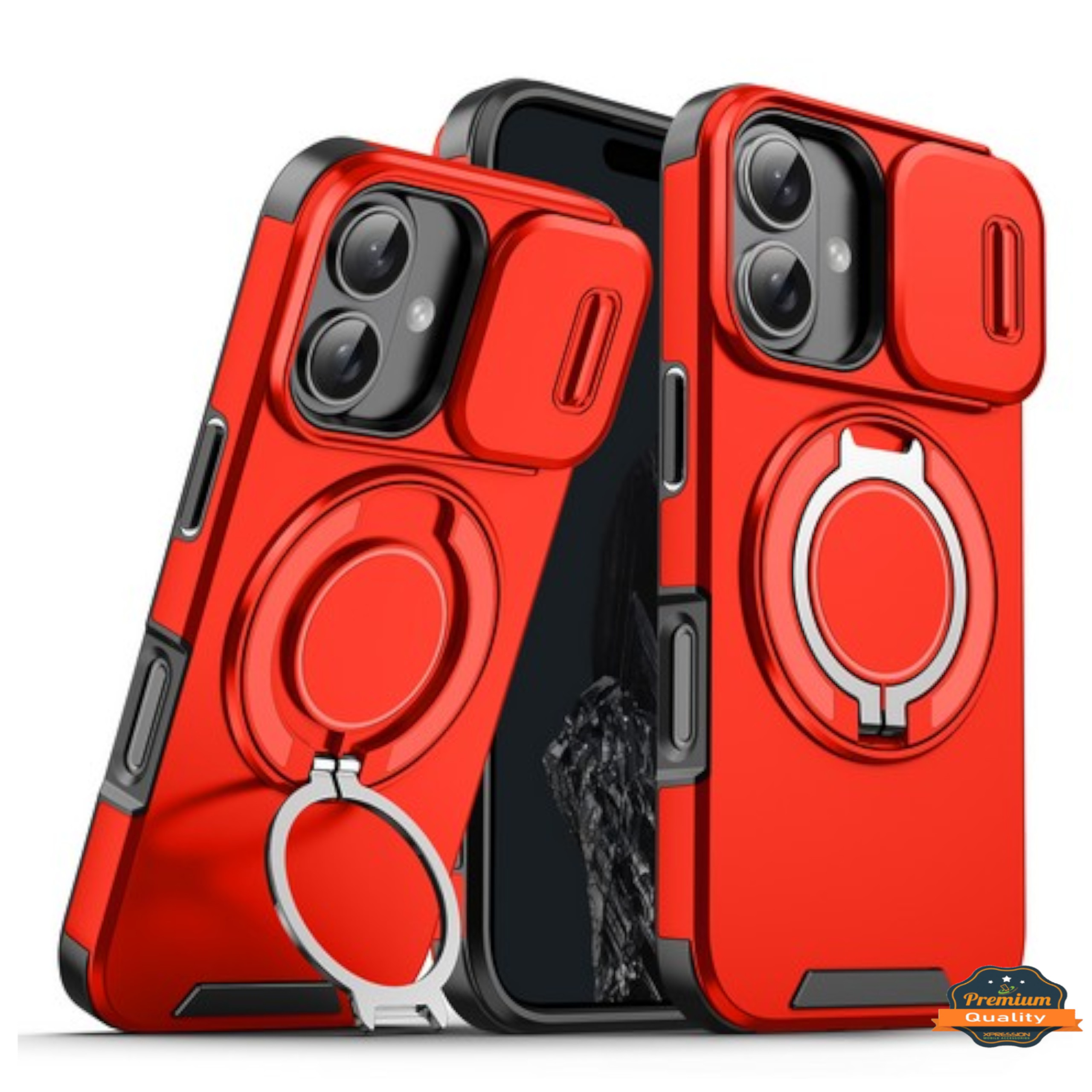 For Apple iPhone 16 Plus Hybrid Magnetic Ring Stand with Camera Slide Case Cover - Picture 22 of 34