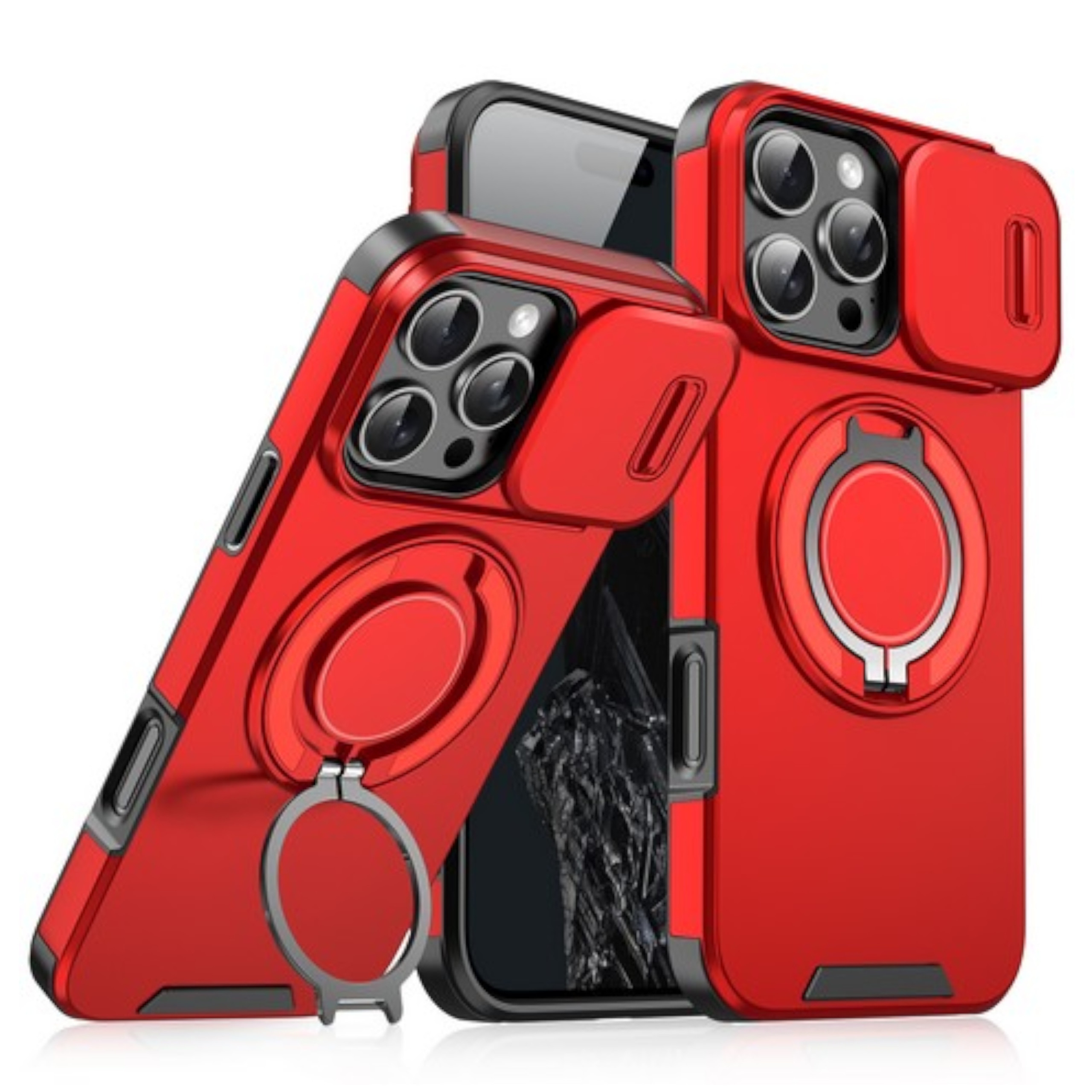 For Apple iPhone 16 Plus Hybrid Magnetic Ring Stand with Camera Slide Case Cover - Picture 21 of 34