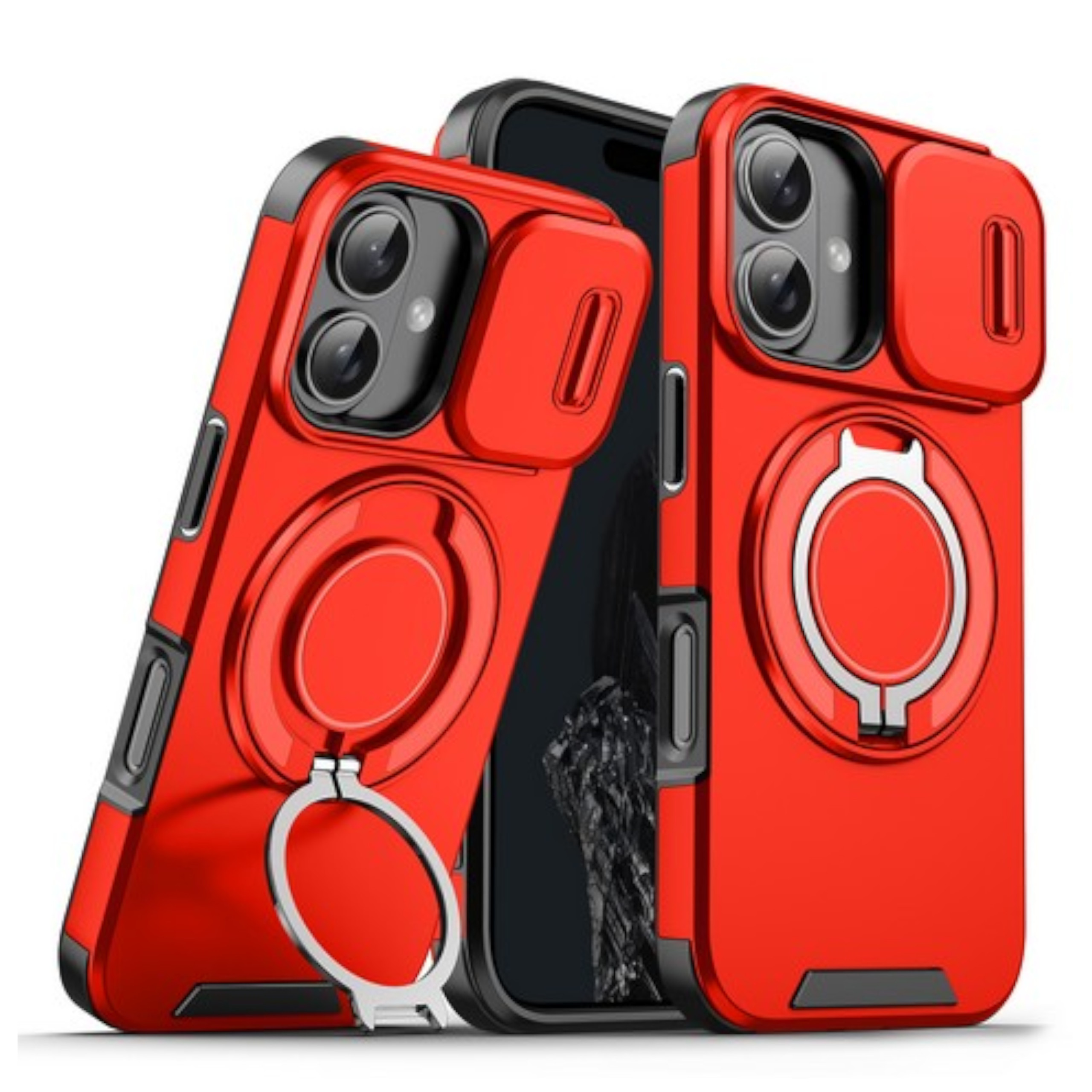 For Apple iPhone 16 Plus Hybrid Magnetic Ring Stand with Camera Slide Case Cover - Picture 23 of 34
