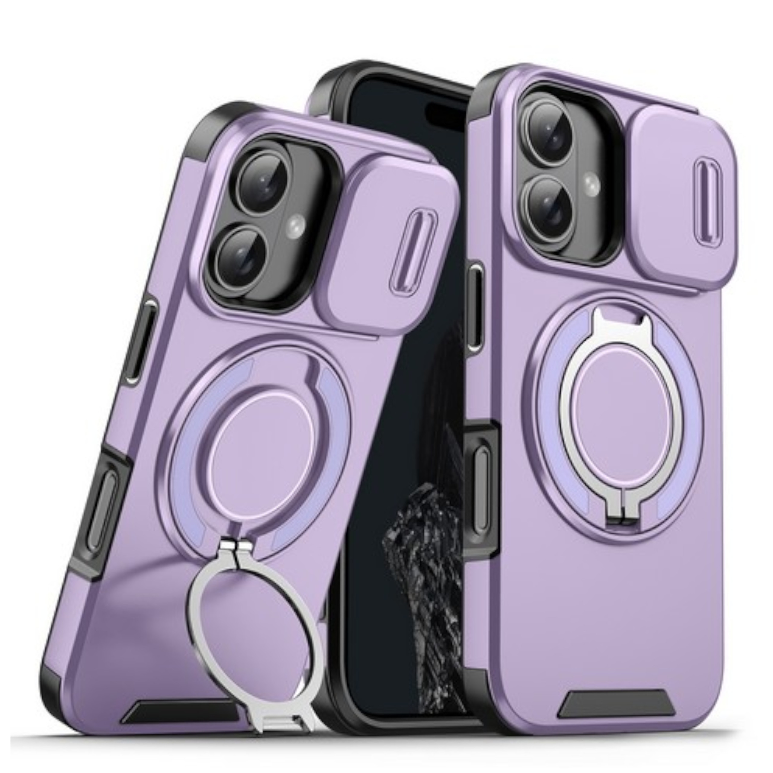 For Apple iPhone 16 Plus Hybrid Magnetic Ring Stand with Camera Slide Case Cover - Picture 28 of 34