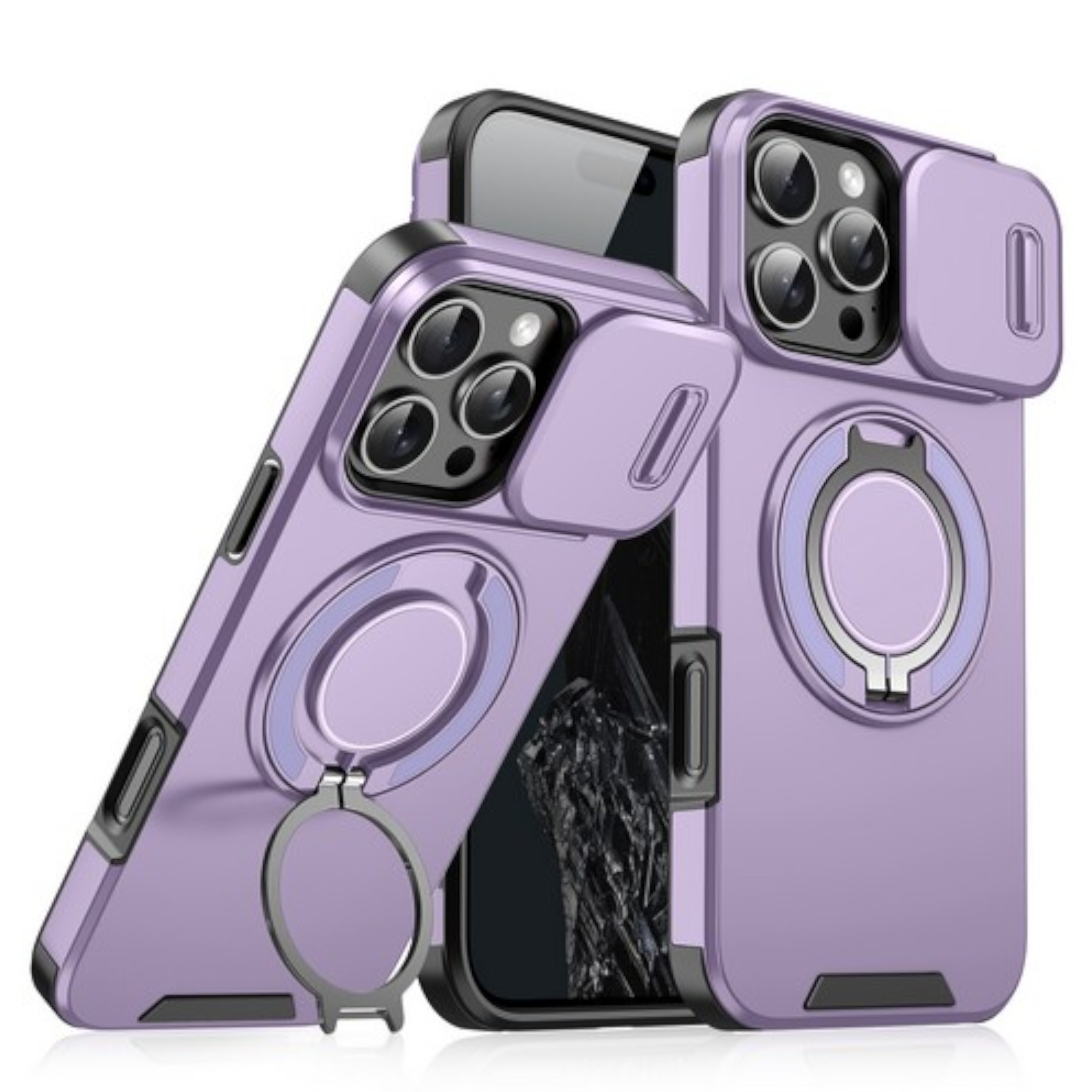 For Apple iPhone 16 Plus Hybrid Magnetic Ring Stand with Camera Slide Case Cover - Picture 26 of 34