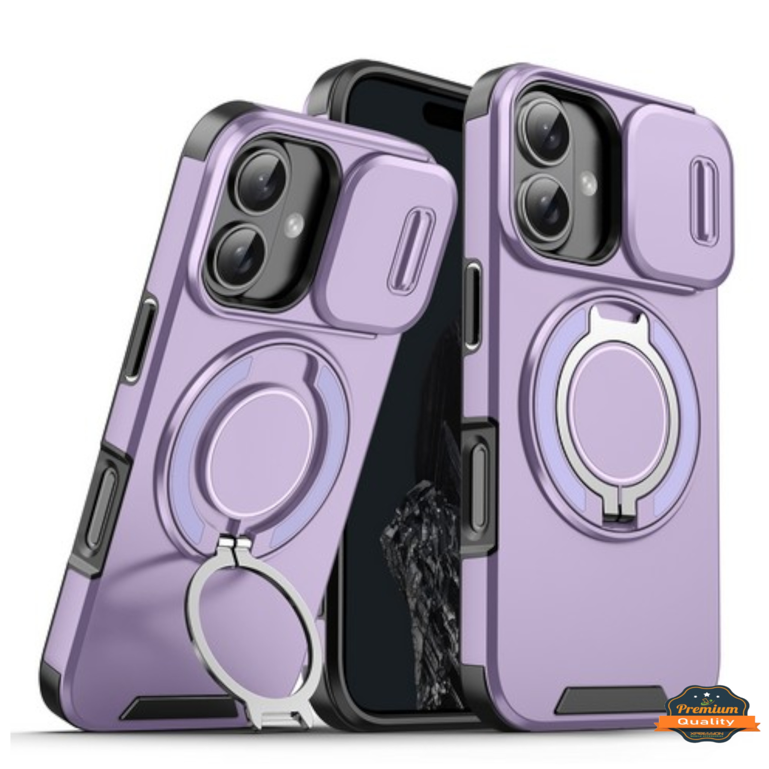 For Apple iPhone 16 Plus Hybrid Magnetic Ring Stand with Camera Slide Case Cover - Picture 27 of 34
