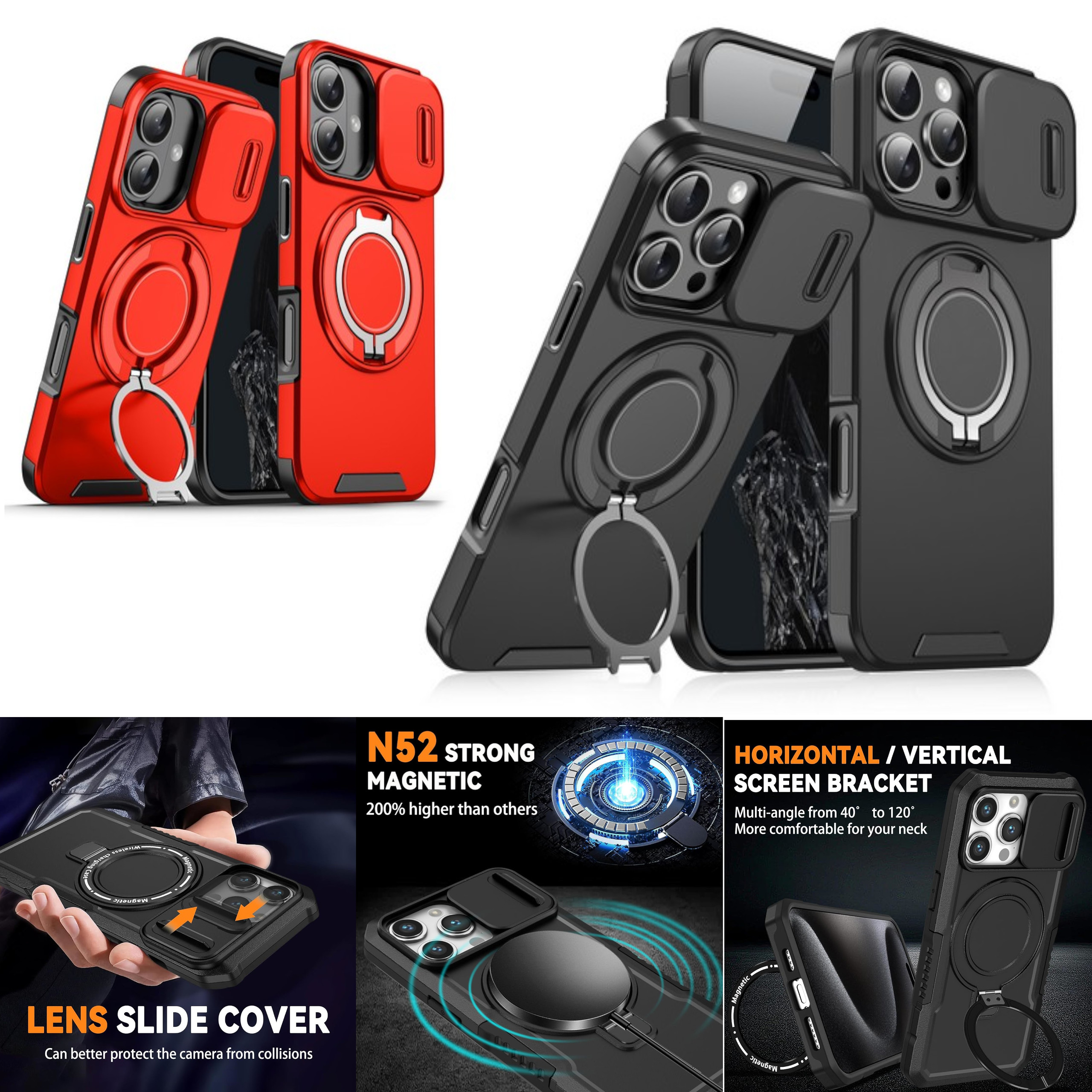 For Apple iPhone 16 Plus Hybrid Magnetic Ring Stand with Camera Slide Case Cover - Picture 29 of 34
