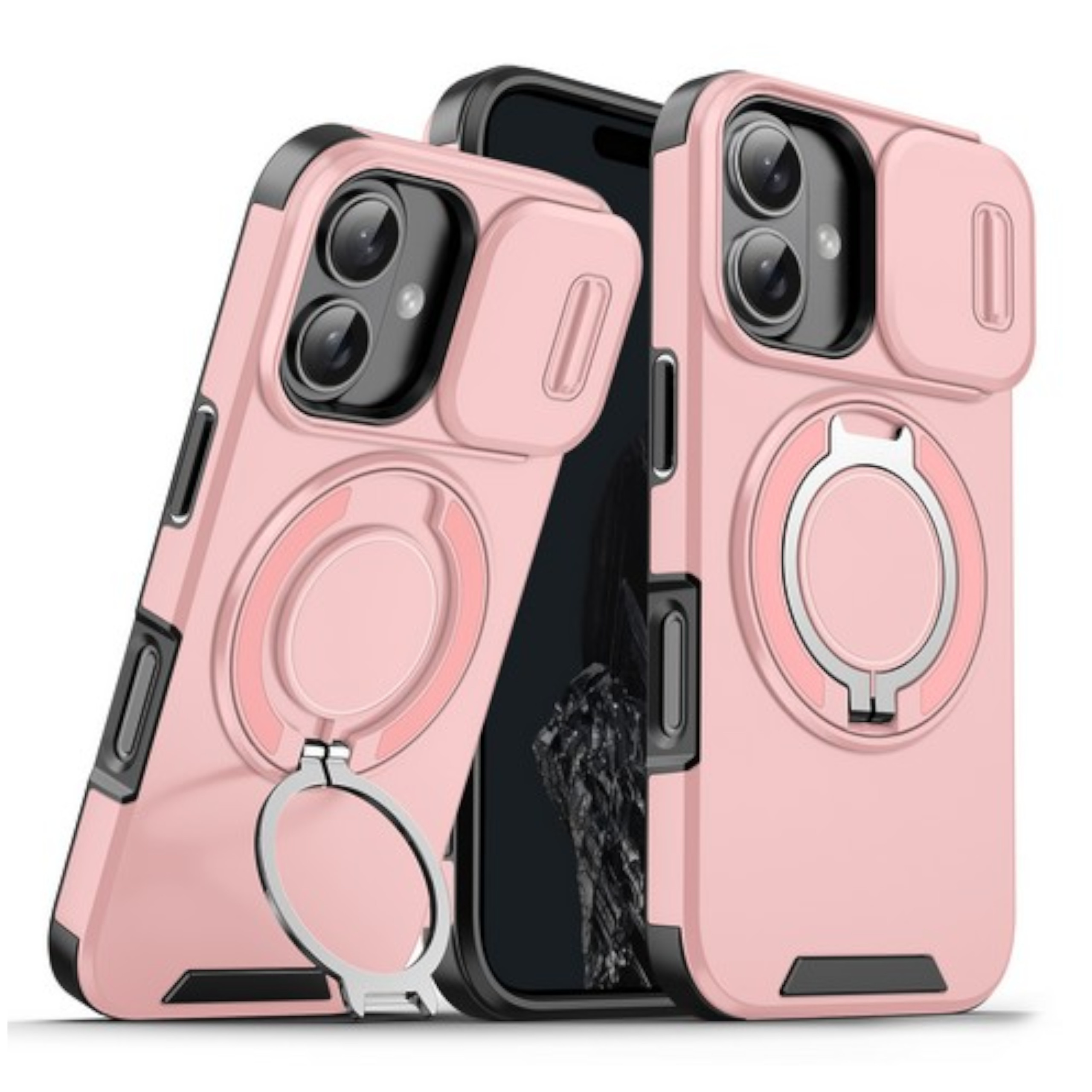 For Apple iPhone 16 Plus Hybrid Magnetic Ring Stand with Camera Slide Case Cover - Picture 33 of 34