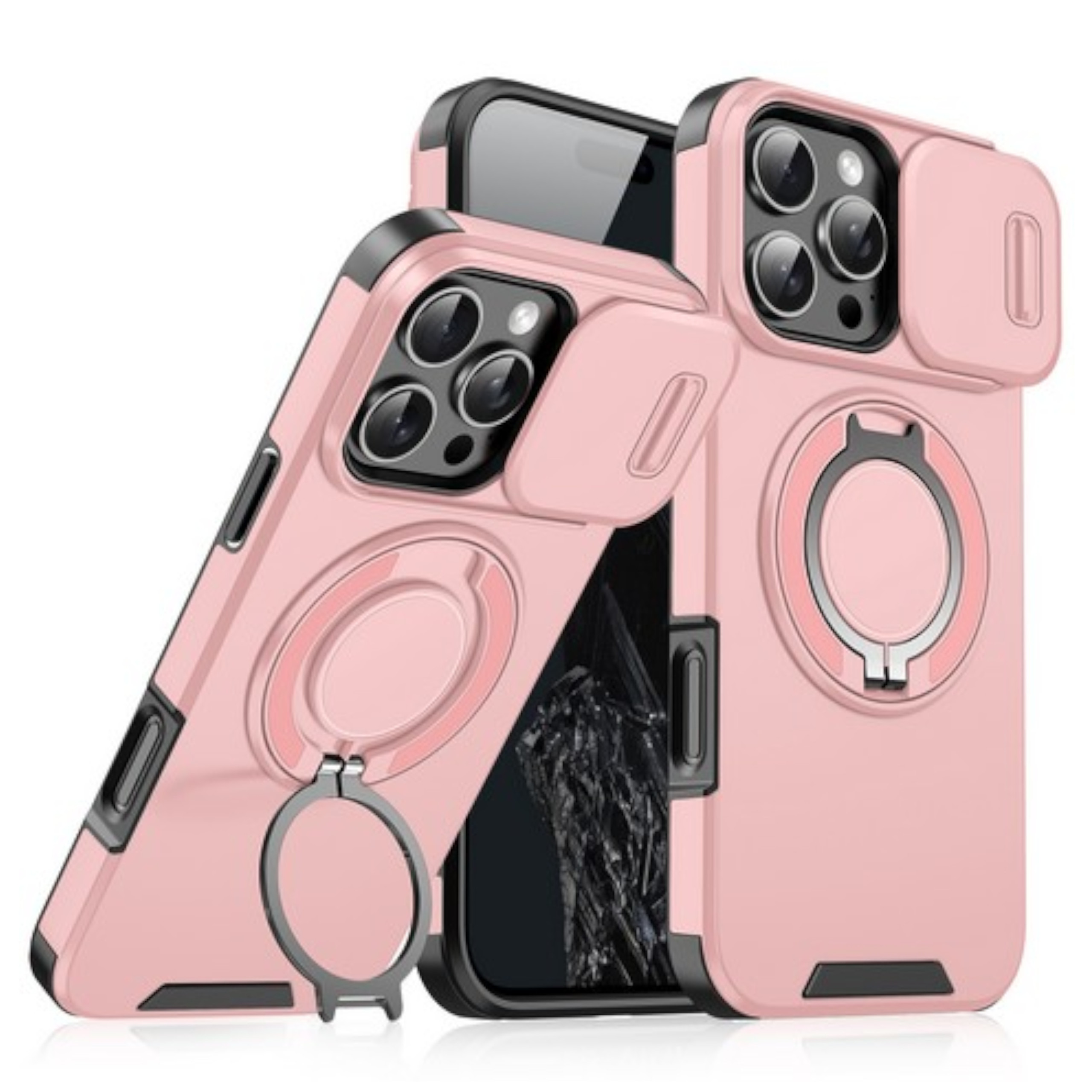 For Apple iPhone 16 Plus Hybrid Magnetic Ring Stand with Camera Slide Case Cover - Picture 31 of 34