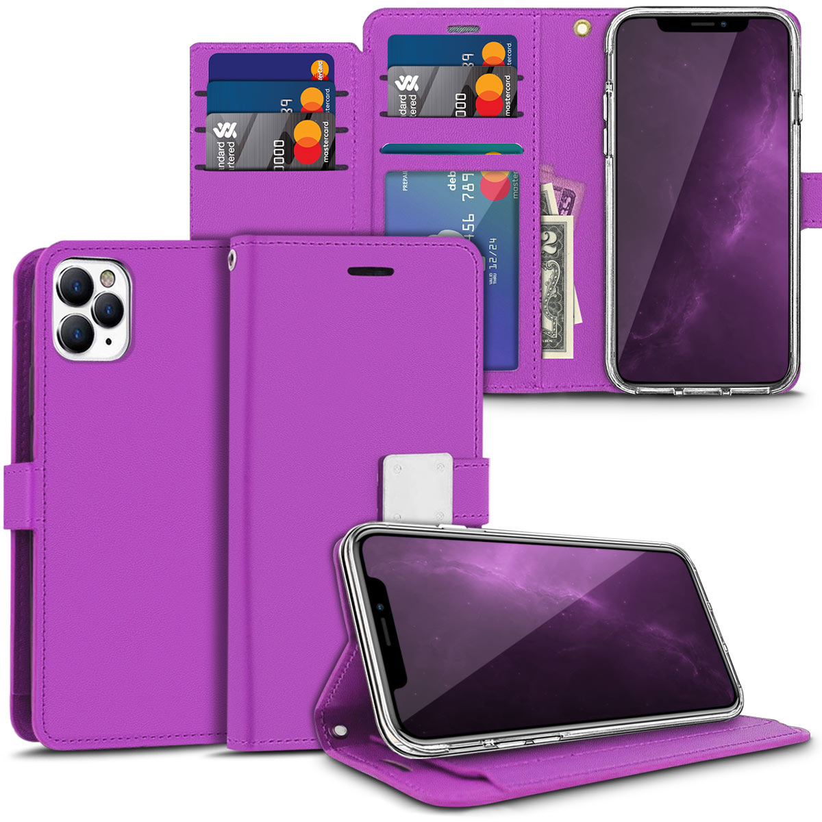 For Apple iPhone 8 /7 Plus leather Wallet 6 Card Pocket Pouch Flip Case Cover - Picture 31 of 48