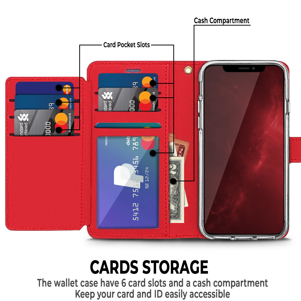 For Apple iPhone 8 /7 Plus leather Wallet 6 Card Pocket Pouch Flip Case Cover - Picture 20 of 48