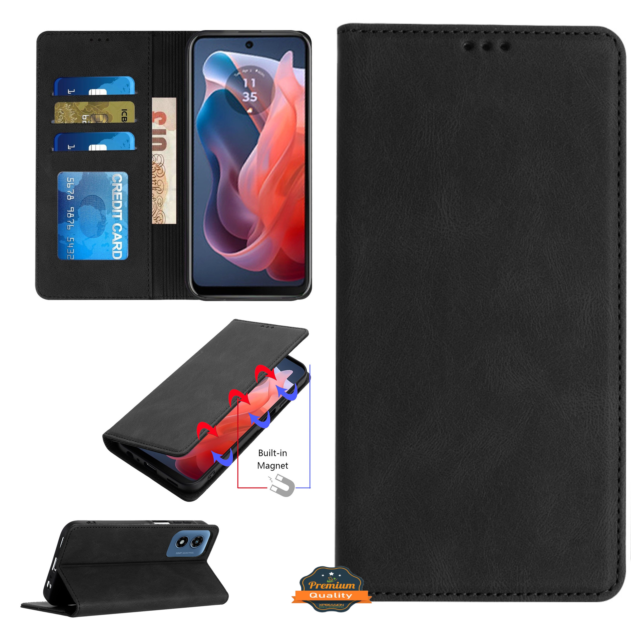 Do Motorola Moto G 5G 2025 Portfel Skórzany Flip Card Etui Etui Etui Etui Pokrowiec - Zdjęcie 11 z 46
