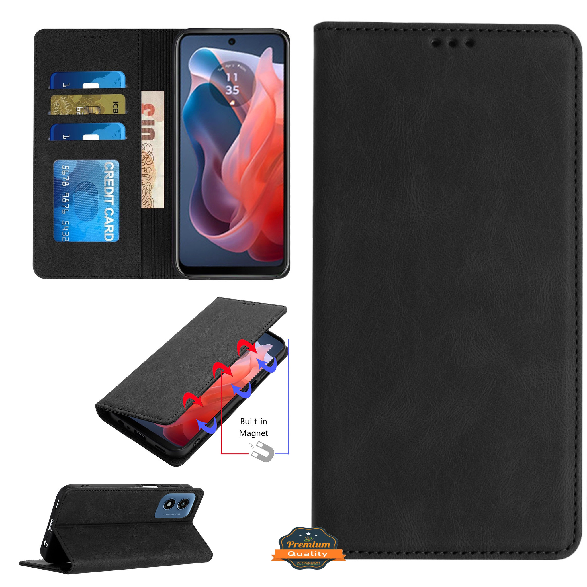 Do Motorola Moto G 5G 2025 Portfel Skórzany Flip Card Etui Etui Etui Etui Pokrowiec - Zdjęcie 16 z 46