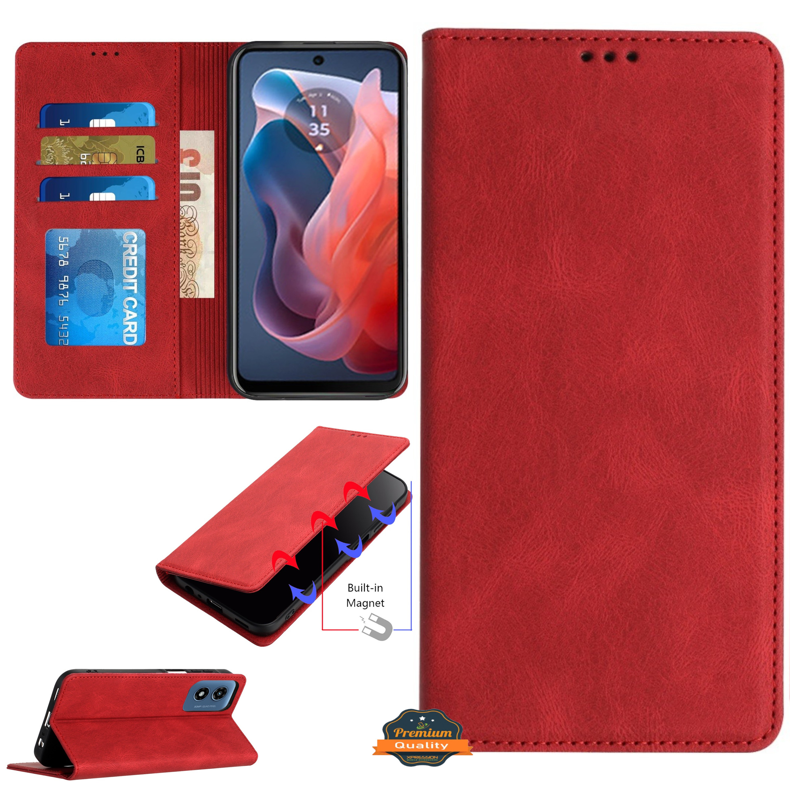 Do Motorola Moto G 5G 2025 Portfel Skórzany Flip Card Etui Etui Etui Etui Pokrowiec - Zdjęcie 17 z 46