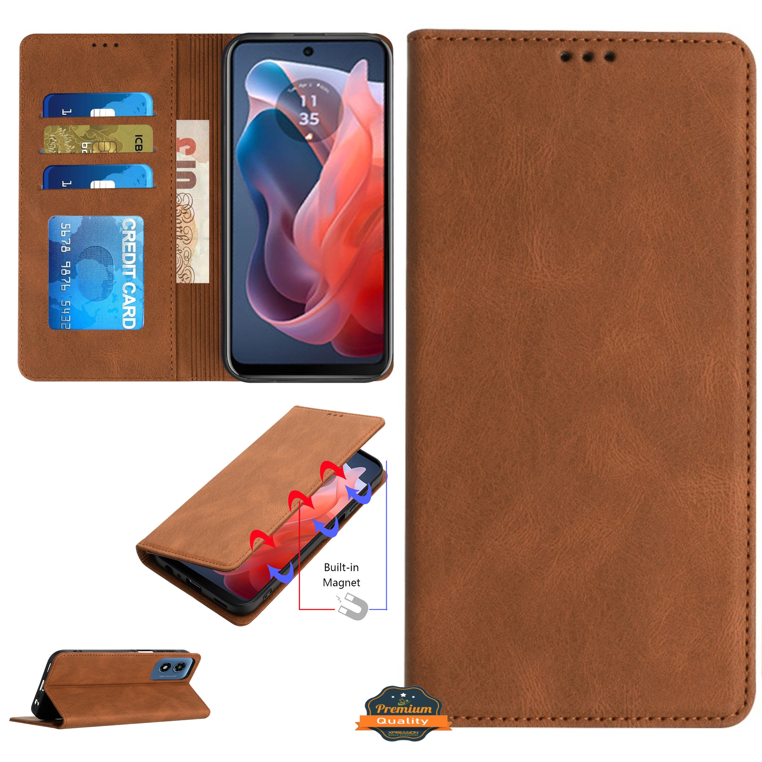 Do Motorola Moto G 5G 2025 Portfel Skórzany Flip Card Etui Etui Etui Etui Pokrowiec - Zdjęcie 35 z 46