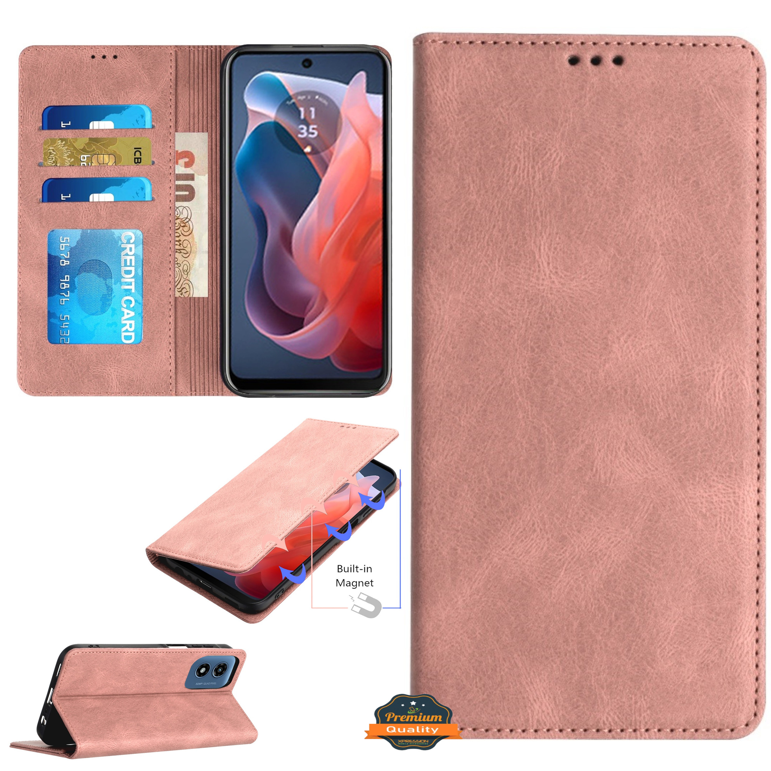 Do Motorola Moto G 5G 2025 Portfel Skórzany Flip Card Etui Etui Etui Etui Pokrowiec - Zdjęcie 41 z 46