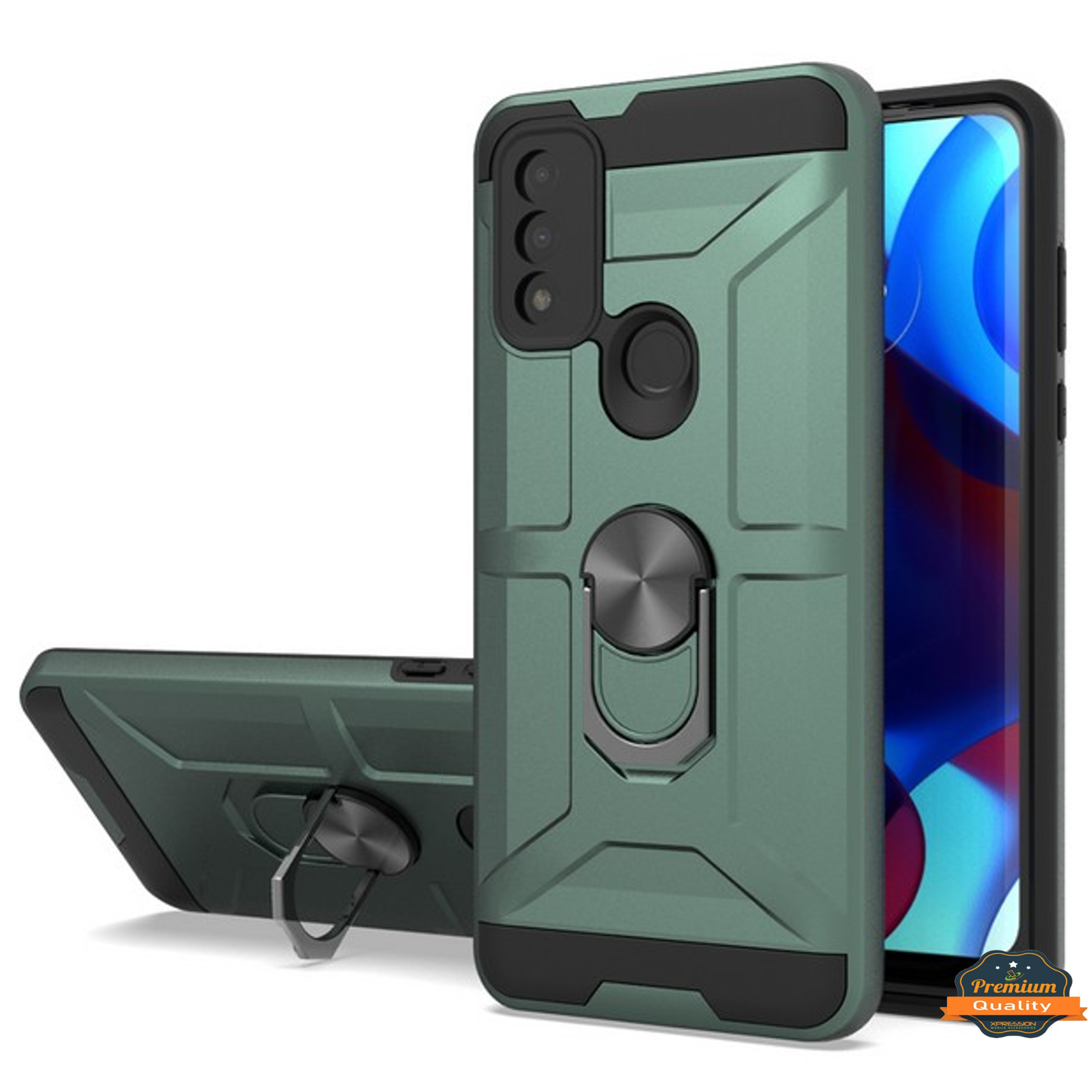 For Revvl 6X Pro 5G Hybrid 360° Ring Stand Rubber Silicone Shockproof Case Cover - Picture 29 of 73