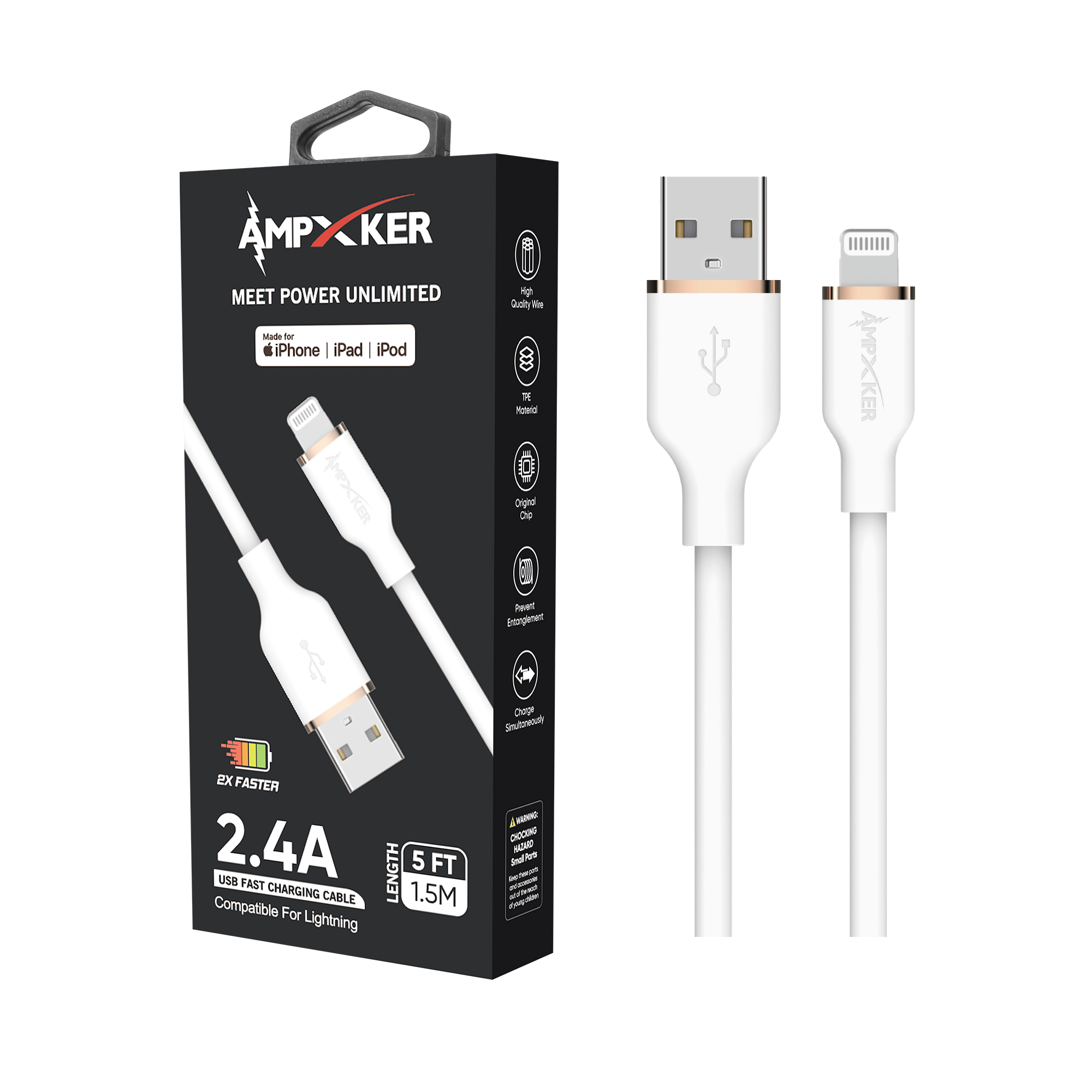 USB to Lightning (5FT) 2.4A Fast Charging Cable Charger Data Cord MFI Certified - Picture 9 of 26