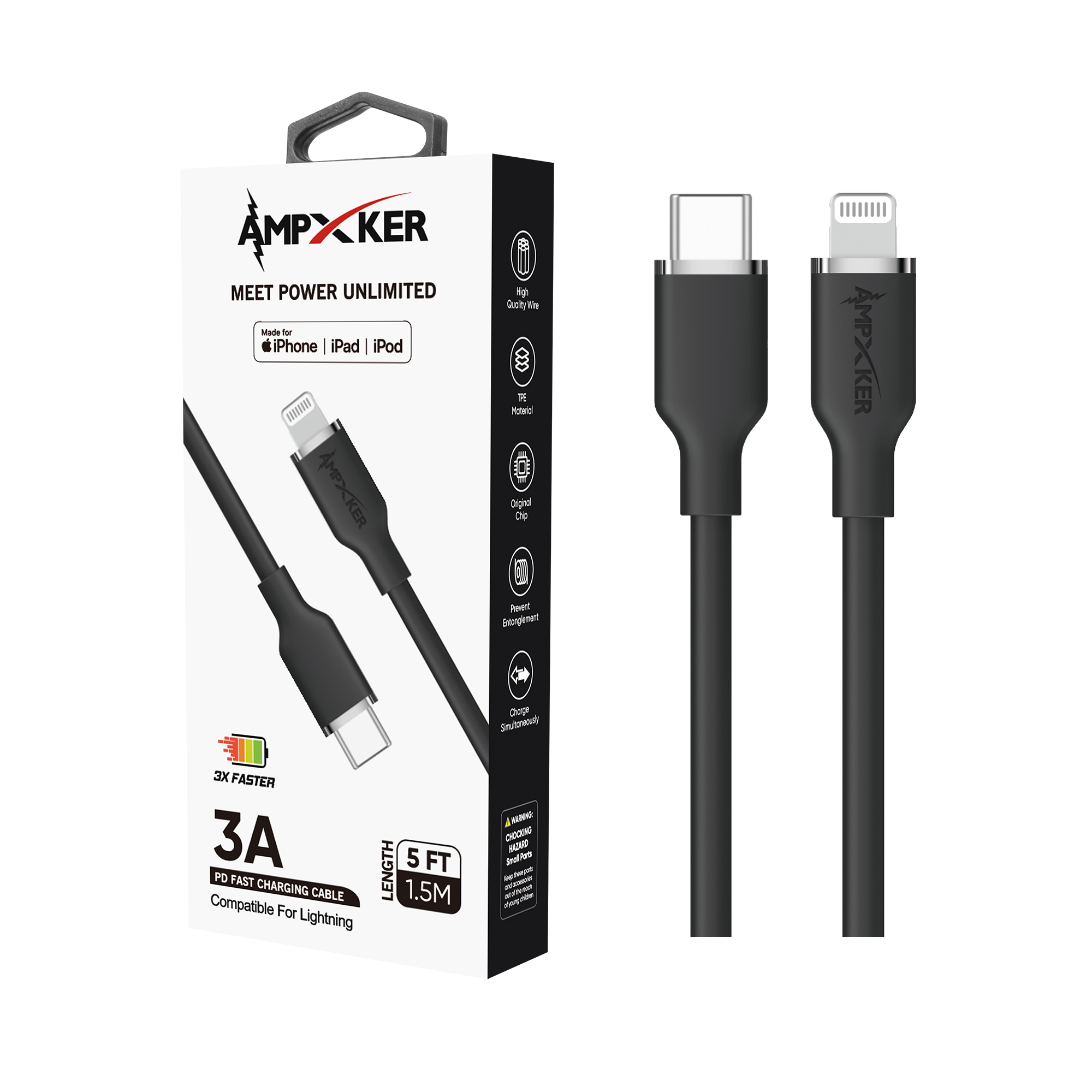 Cable de carga rápida tipo C a Lightning (5 pies) 3A cargador cable de datos certificado por MFI - Imagen 16 de 31