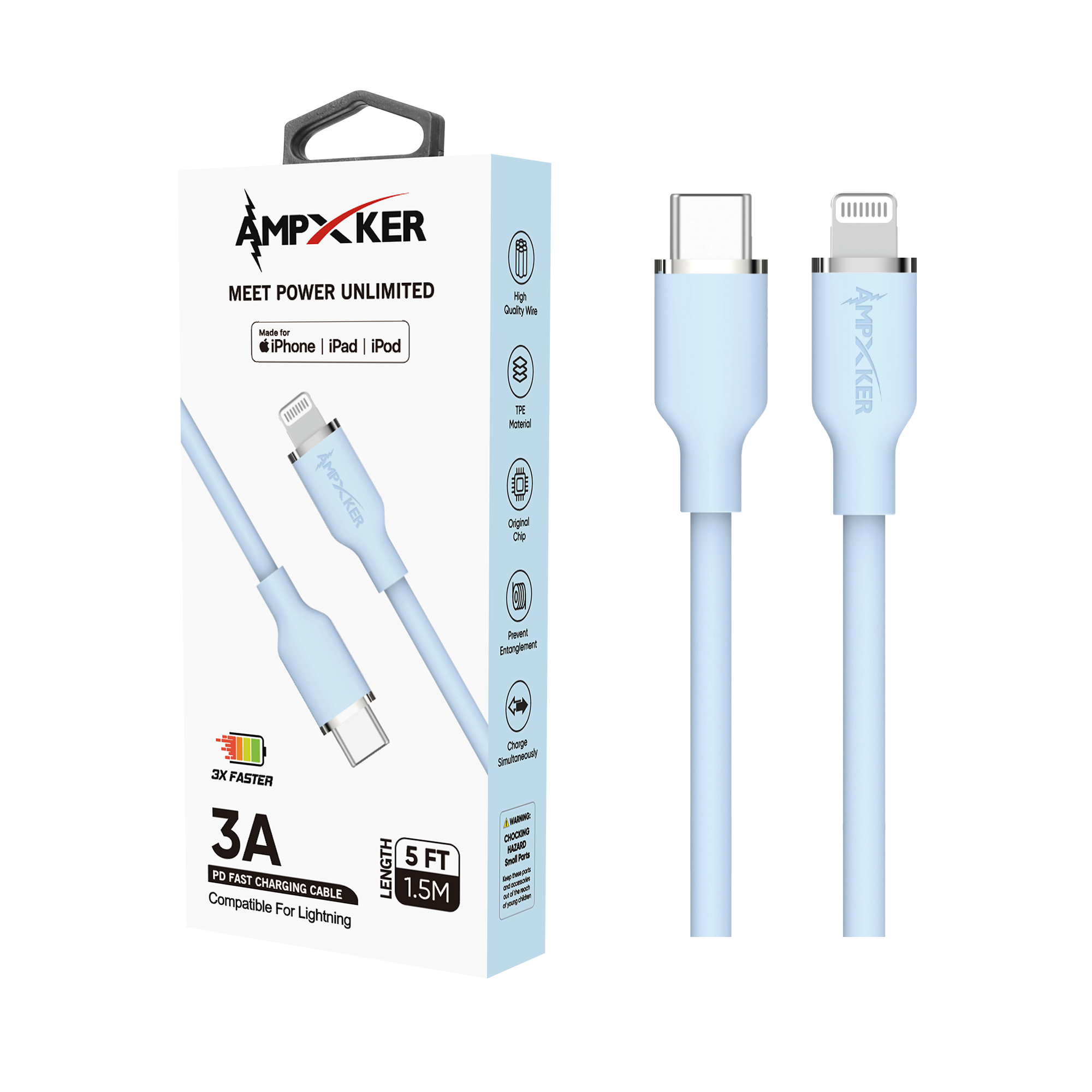 Cable de carga rápida tipo C a Lightning (5 pies) 3A cargador cable de datos certificado por MFI - Imagen 22 de 31