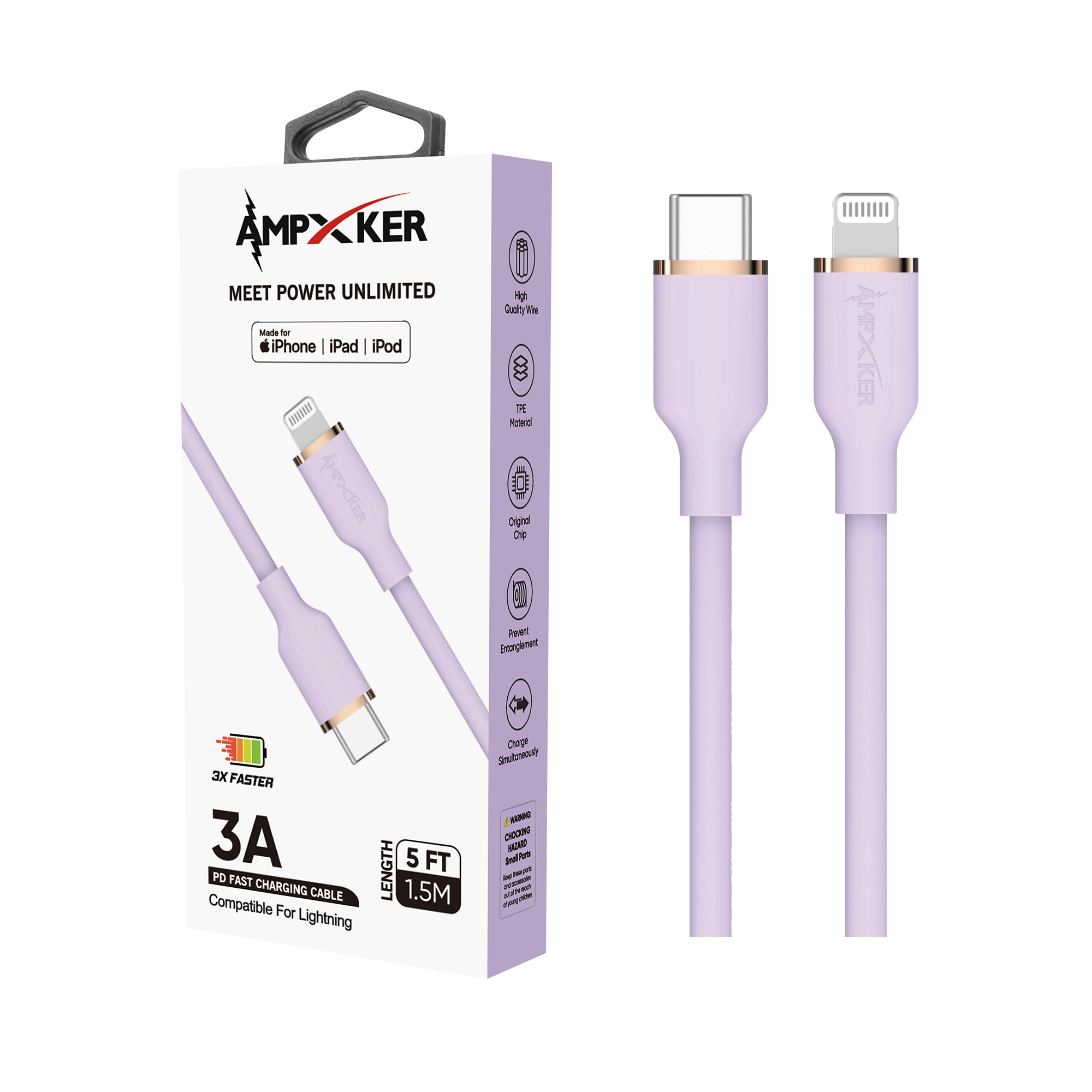 Cable de carga rápida tipo C a Lightning (5 pies) 3A cargador cable de datos certificado por MFI - Imagen 28 de 31