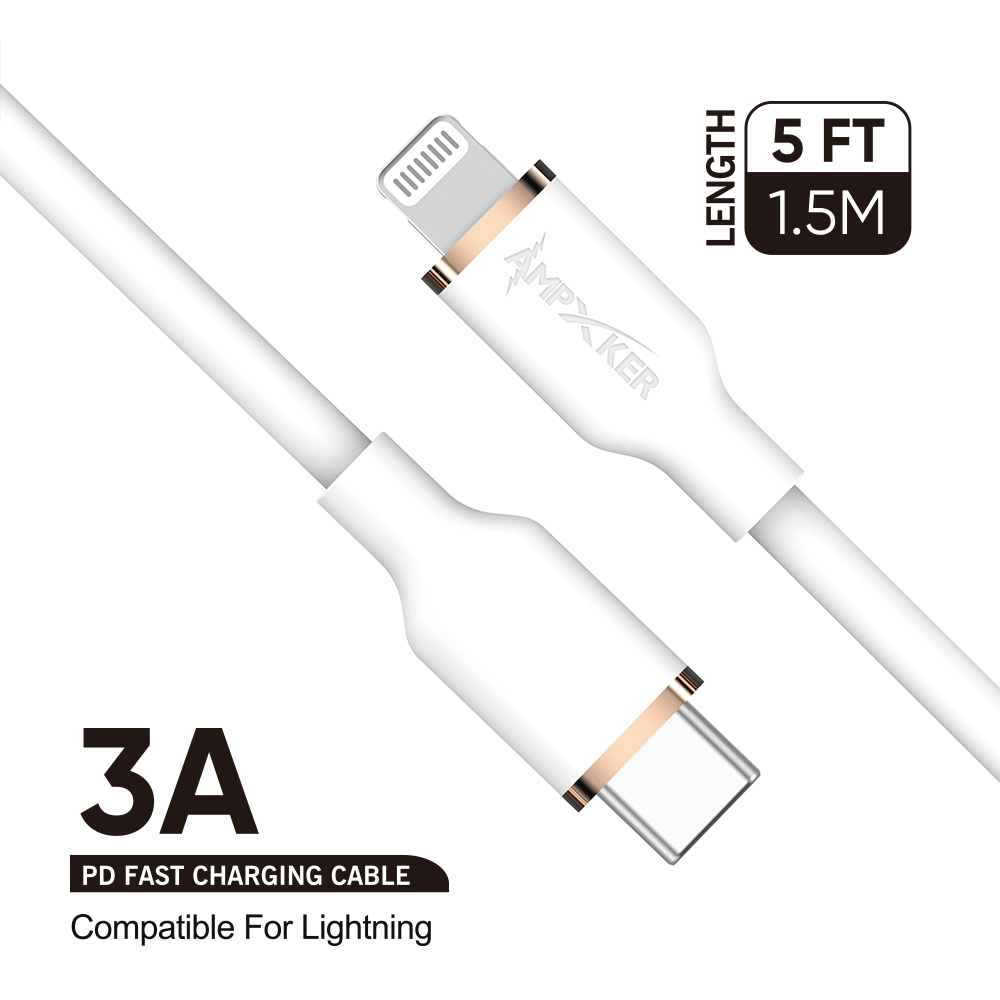 Cable de carga rápida tipo C a Lightning (5 pies) 3A cargador cable de datos certificado por MFI - Imagen 8 de 31