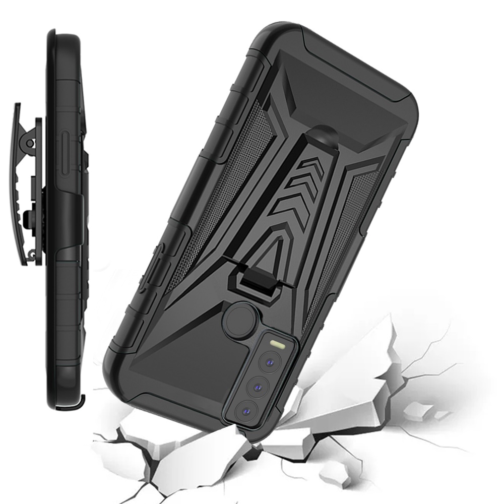 Funda híbrida con clip de cinturón giratorio para Cricket Ovation 3 con soporte blindaje de poliuretano termoplástico - Imagen 12 de 29
