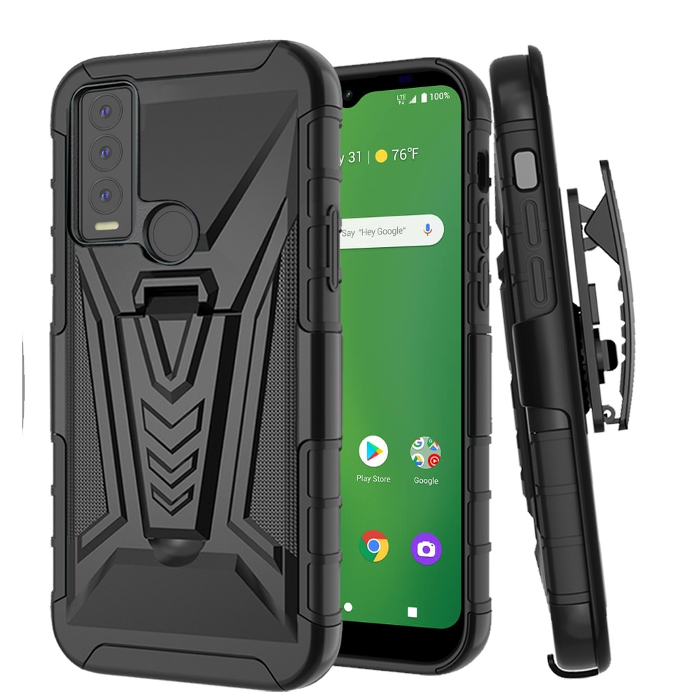 Funda híbrida con clip de cinturón giratorio para Cricket Ovation 3 con soporte blindaje de poliuretano termoplástico - Imagen 9 de 29