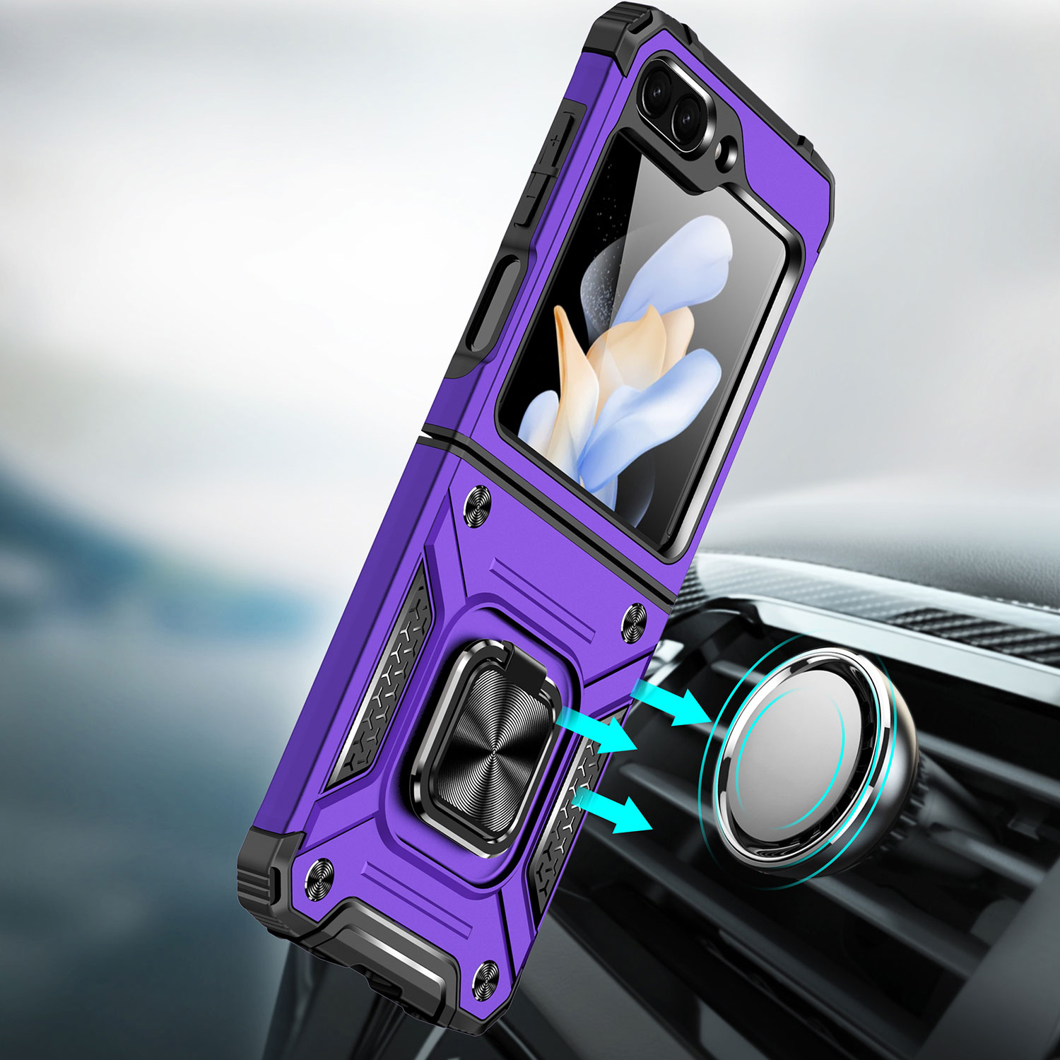For Samsung Galaxy Z Flip 5 Armor TPU PC Hybrid Ring Holder Kickstand Case Cover - Bild 42 von 46