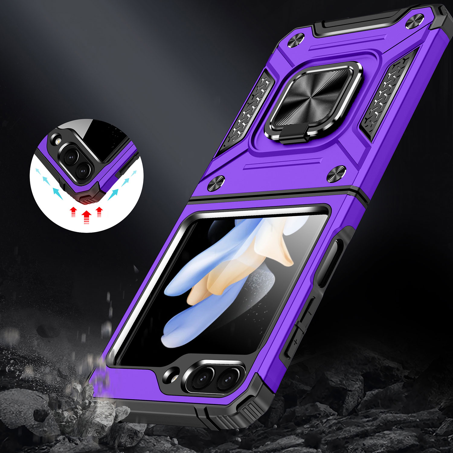 For Samsung Galaxy Z Flip 5 Armor TPU PC Hybrid Ring Holder Kickstand Case Cover - Bild 40 von 46
