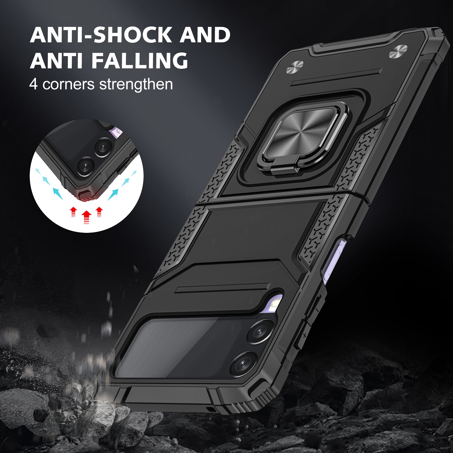 For Samsung Galaxy Z Flip 6 Armor TPU PC Hybrid Ring Holder Kickstand Case Cover - Picture 17 of 42