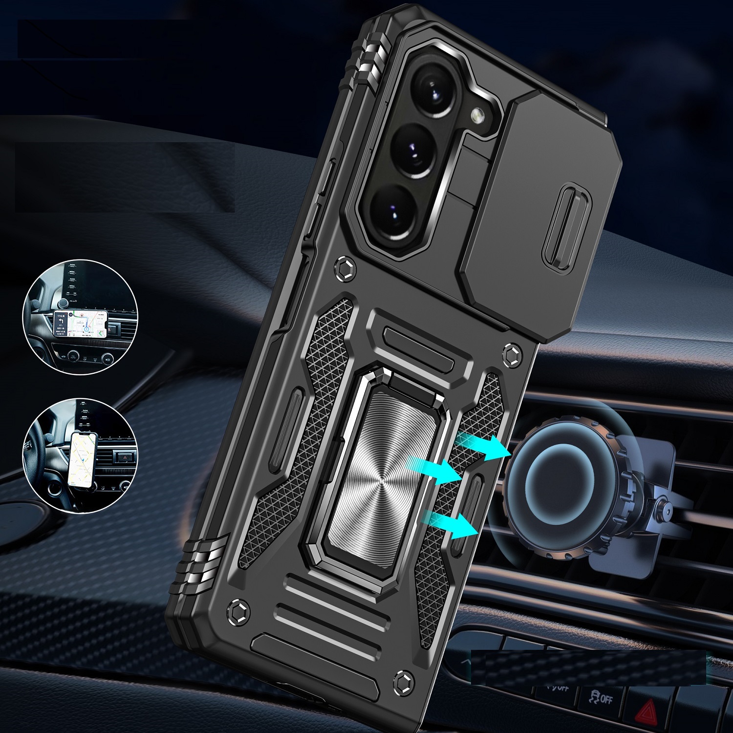 For Samsung Galaxy Z Fold 5 Hybrid Hard Ring Stand & Camera Window Case Cover - Picture 10 of 25