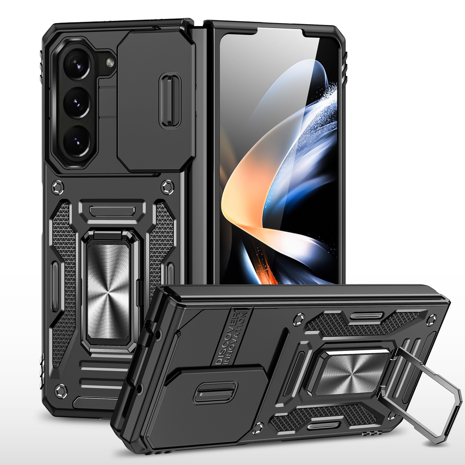 For Samsung Galaxy Z Fold 5 Hybrid Hard Ring Stand & Camera Window Case Cover - Picture 9 of 25