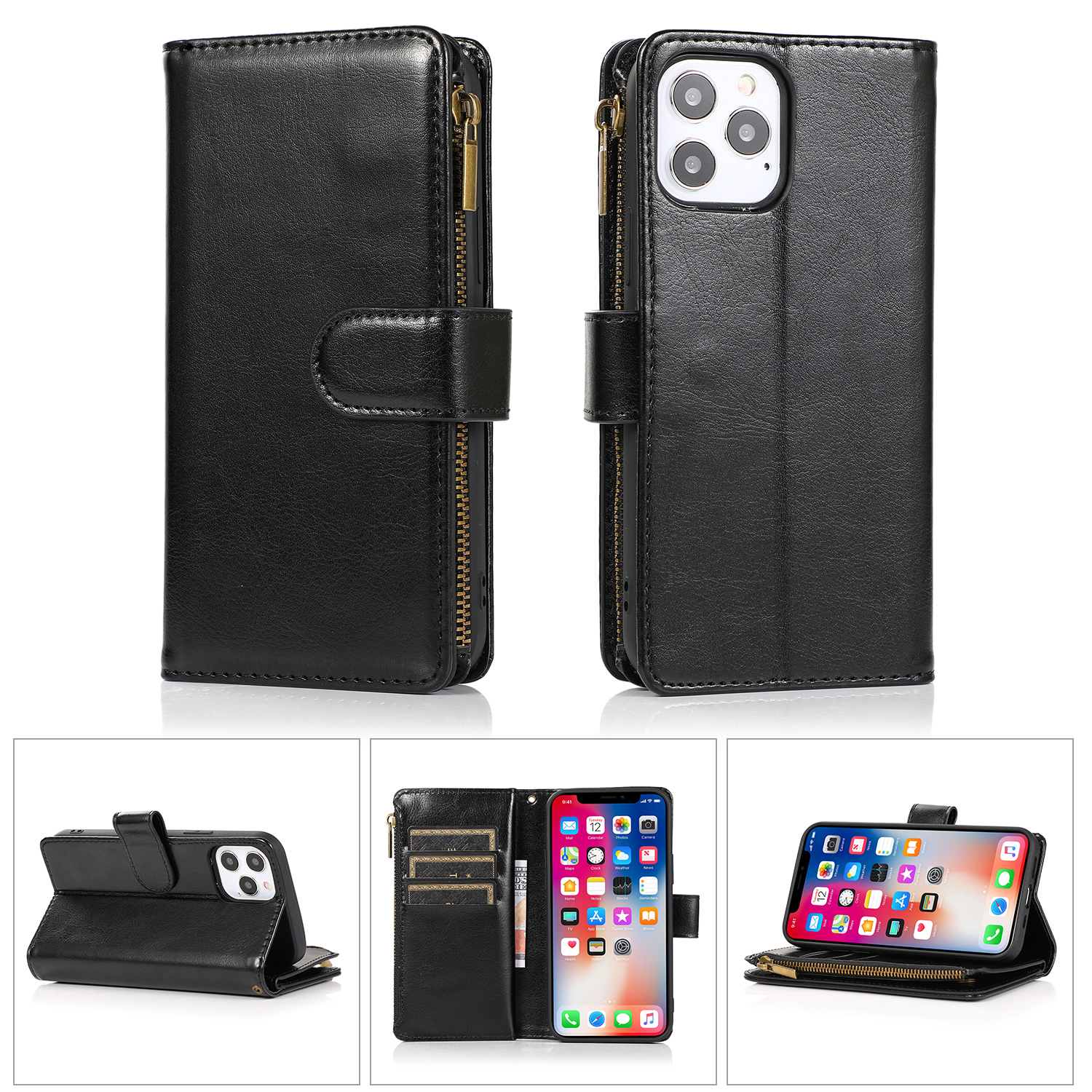 For Google Pixel 8 5G Leather Zipper Wallet 9 Cards ID Pocket Clutch Case Cover - Picture 9 of 48