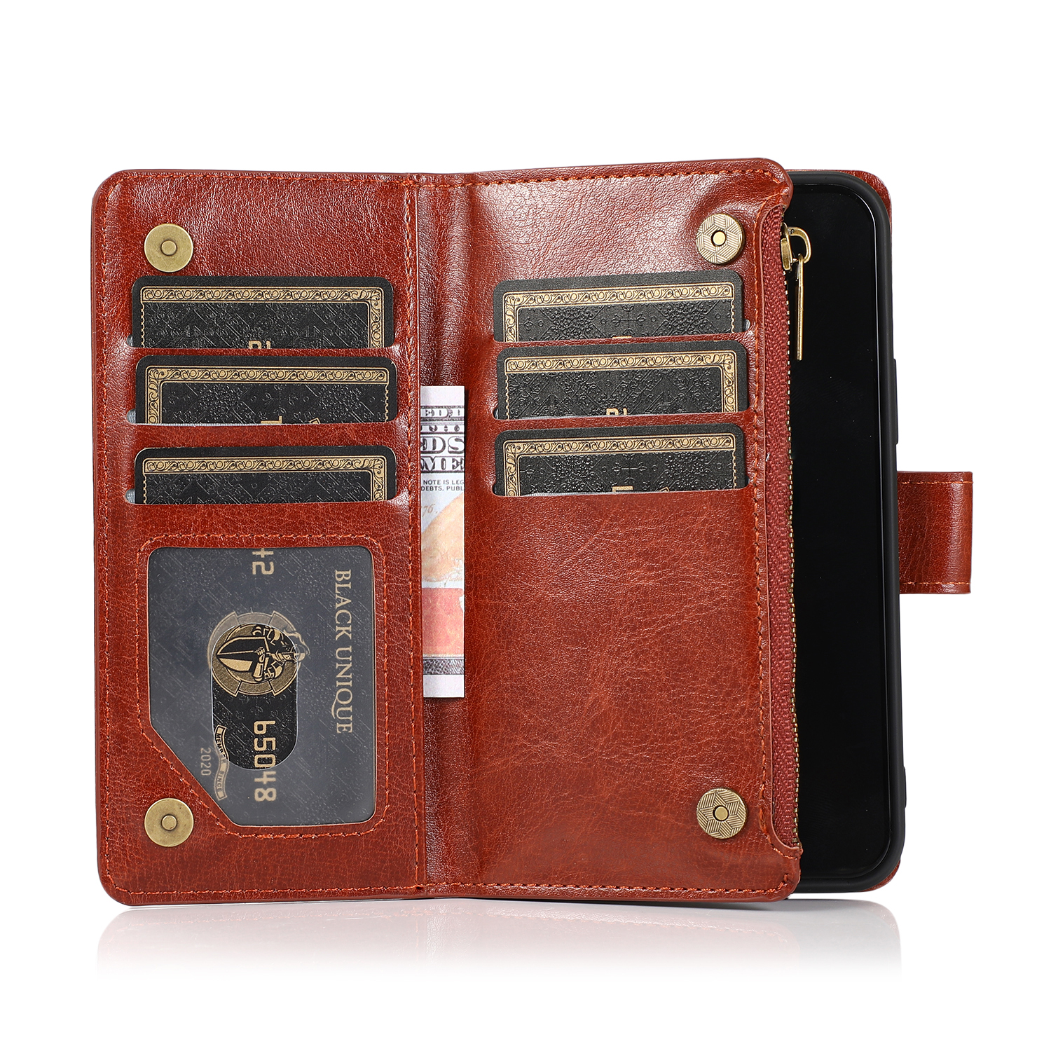 For Google Pixel 8 5G Leather Zipper Wallet 9 Cards ID Pocket Clutch Case Cover - Picture 19 of 48