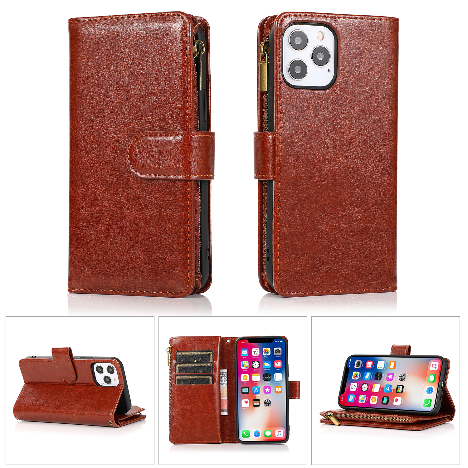 For Google Pixel 8 5G Leather Zipper Wallet 9 Cards ID Pocket Clutch Case Cover - Picture 17 of 48